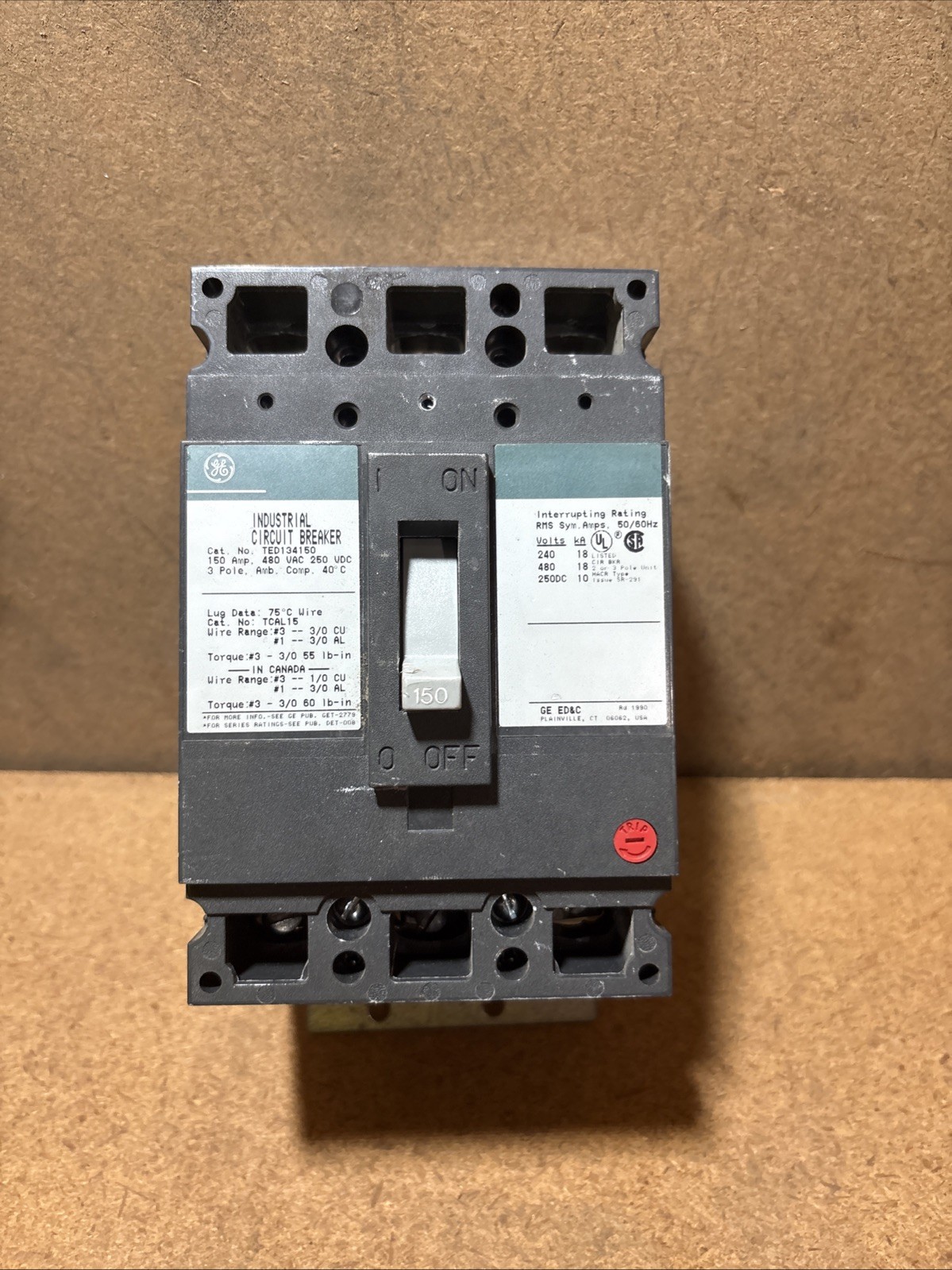GE TED134150 480V 150A 3-Pole Circuit Breaker