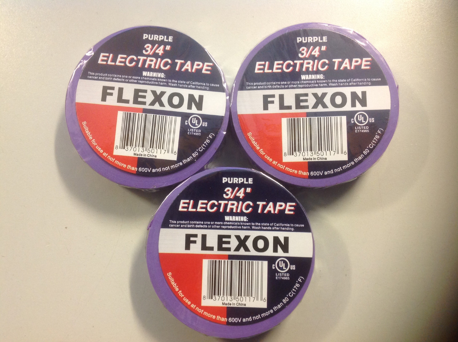 Purple Electrical Tape, 20 yds length x 3/4″ Width, Purple (Pack of 3)