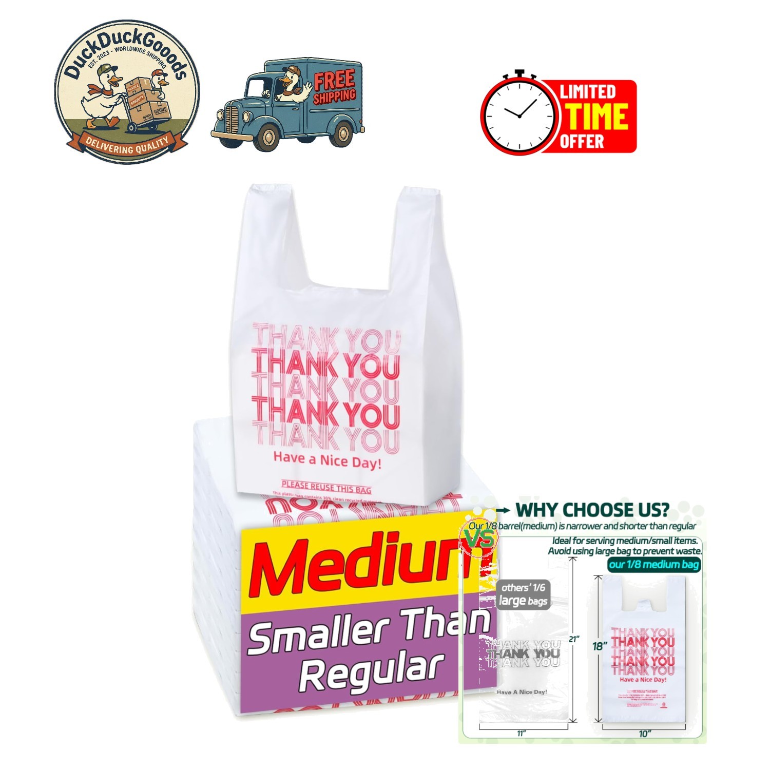 100 Count Durable T-Shirt Bags with Handles | Eco-Friendly Shopping Solution