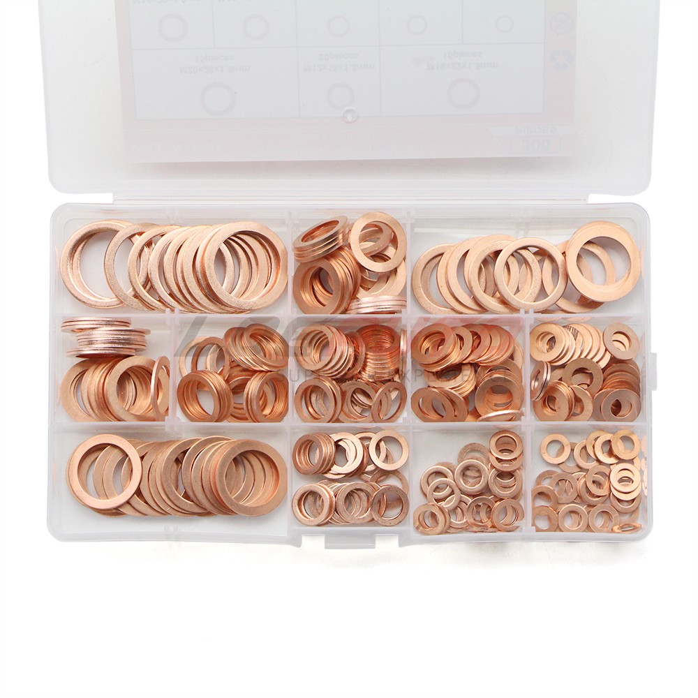 300Pcs Copper Crush Flat Washer Solid Gasket Set Ring Seal M5-M20 Assortment Kit
