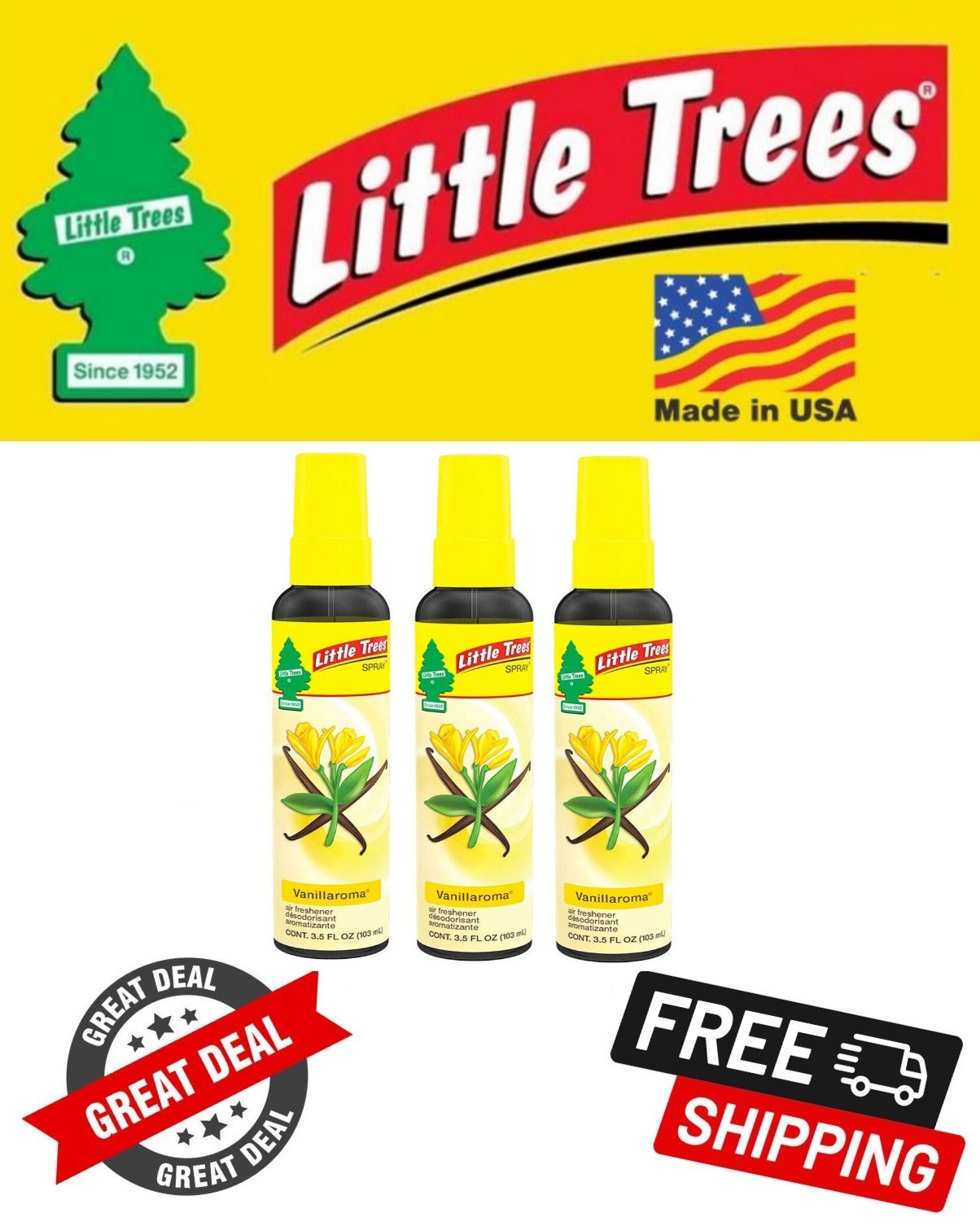 Little Trees Vanillaroma Spray Car Air Fresheners Non-Aerosol 3.5oz – 3 Pack