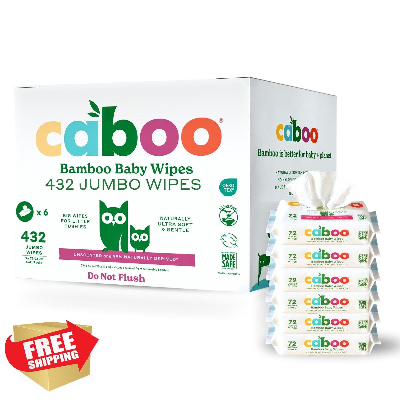 Caboo Unscented Wipes 72ct 6 Packs