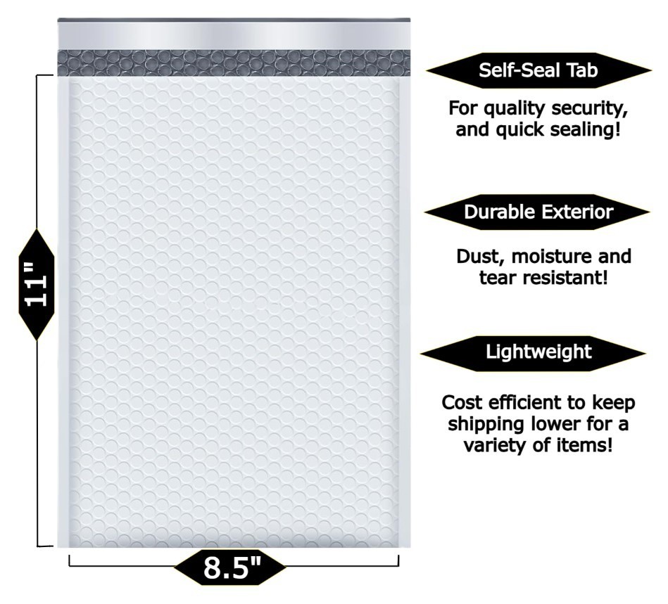 200-Pack WHITE 8.5 x 11″ Padded POLY BUBBLE MAILER Bag shipping #2 mail envelope