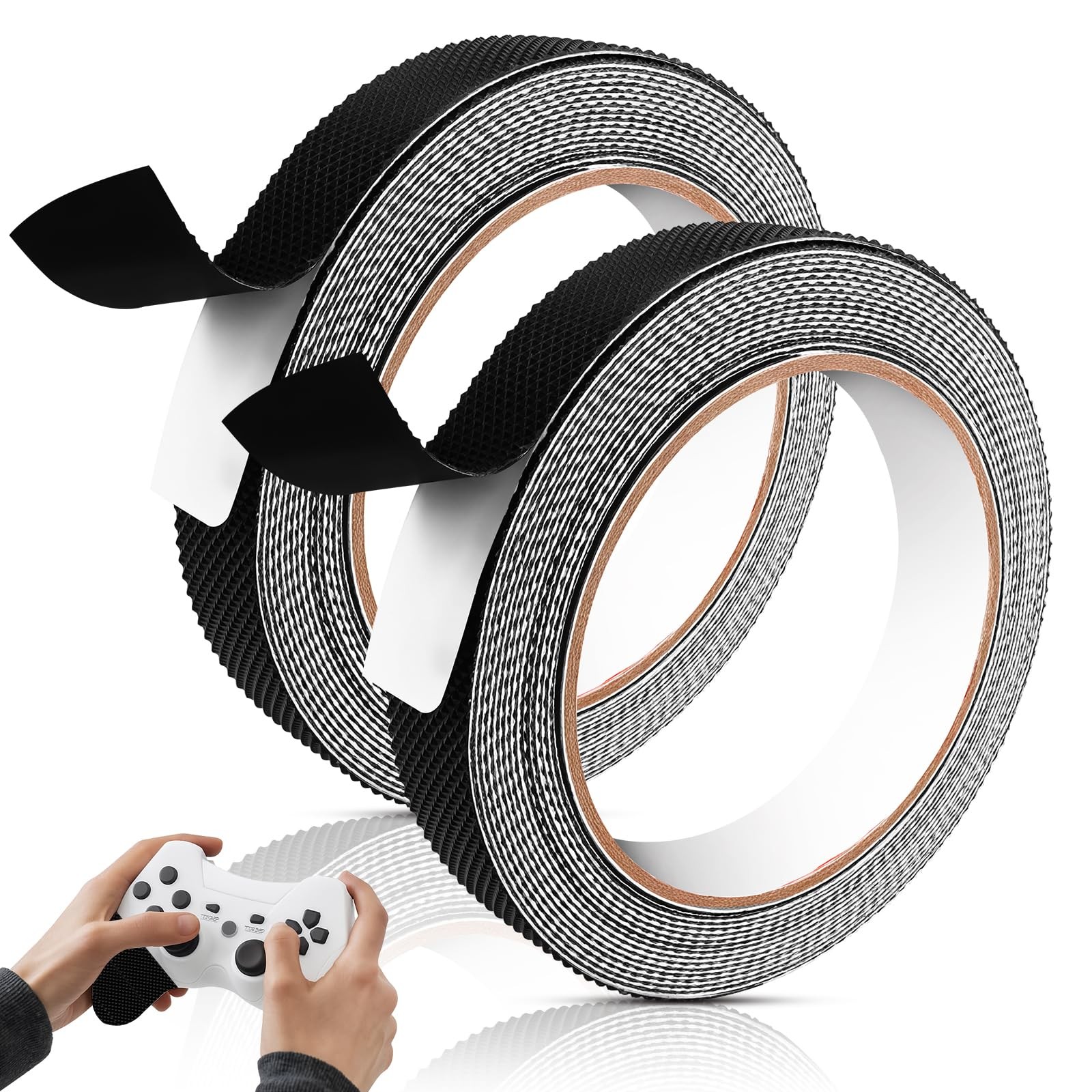 2 Rolls Rubber Grip Tape, 0.8In x 33Ft Ultra-Thin Strong Adhesive Anti Slip T…