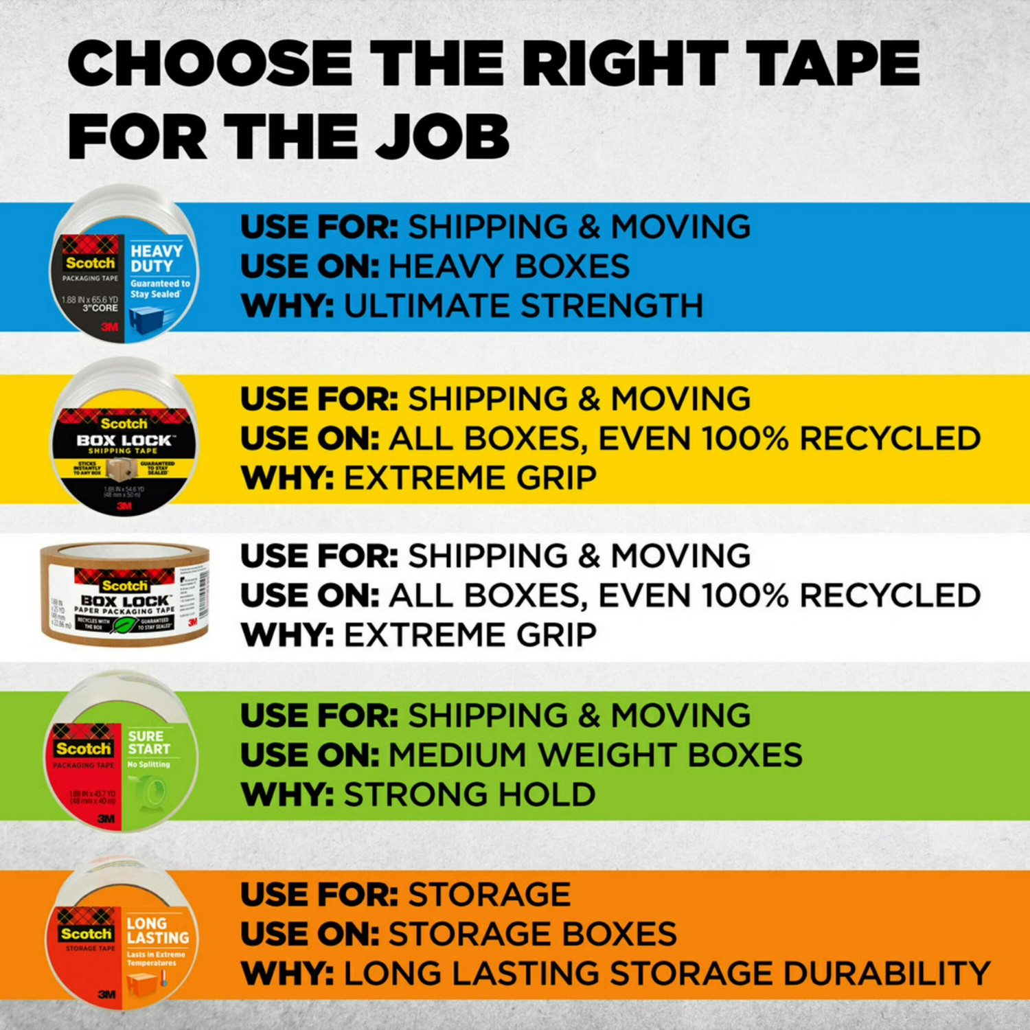 Scotch Heavy Duty Packaging Tape, 3″ Core, Clear, 1.88″ x 54.6 yds, 6 Rolls