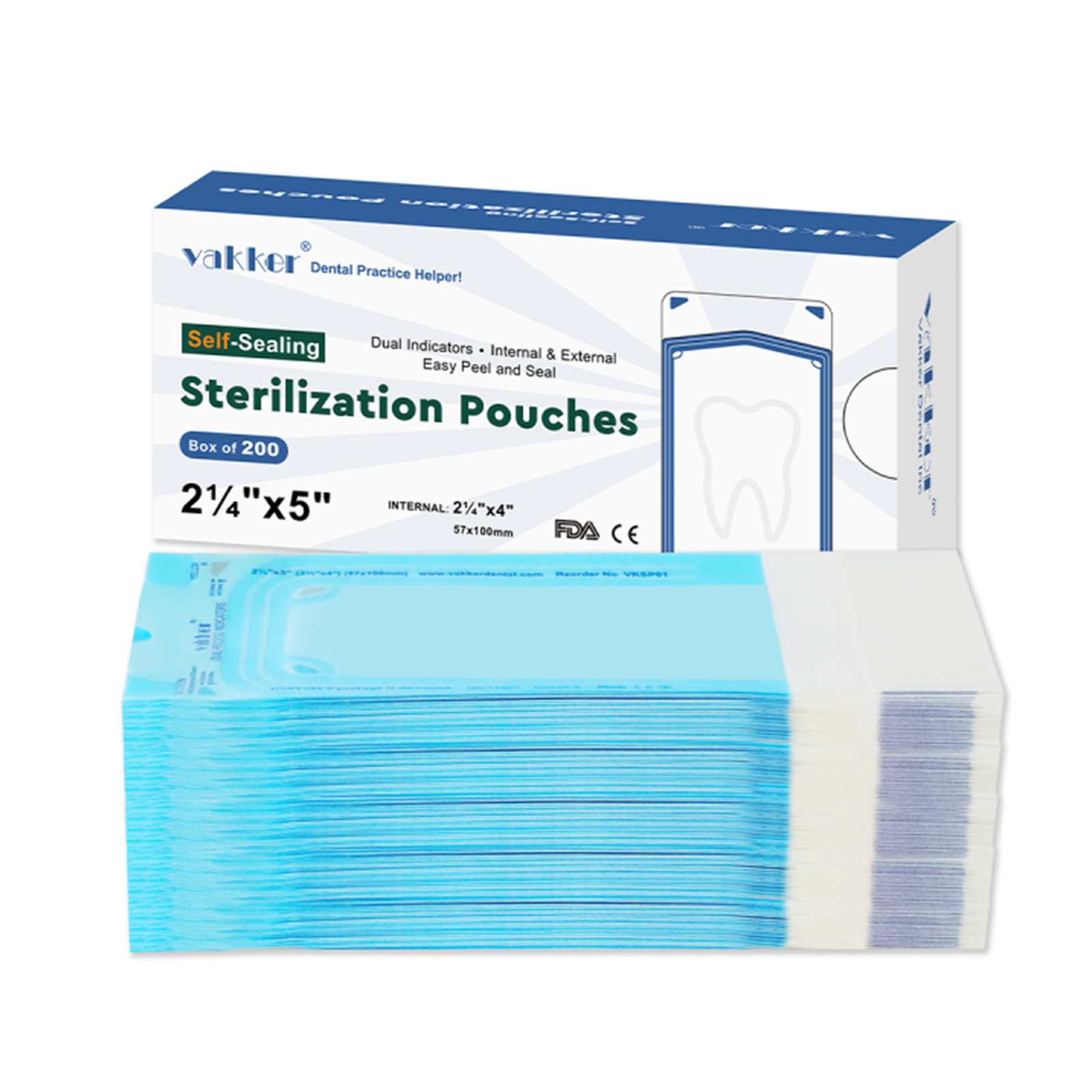 1000pcs 2.25″ x 5″ Self Sealing Sterilization Pouches Autoclave, Sterilizer Bag
