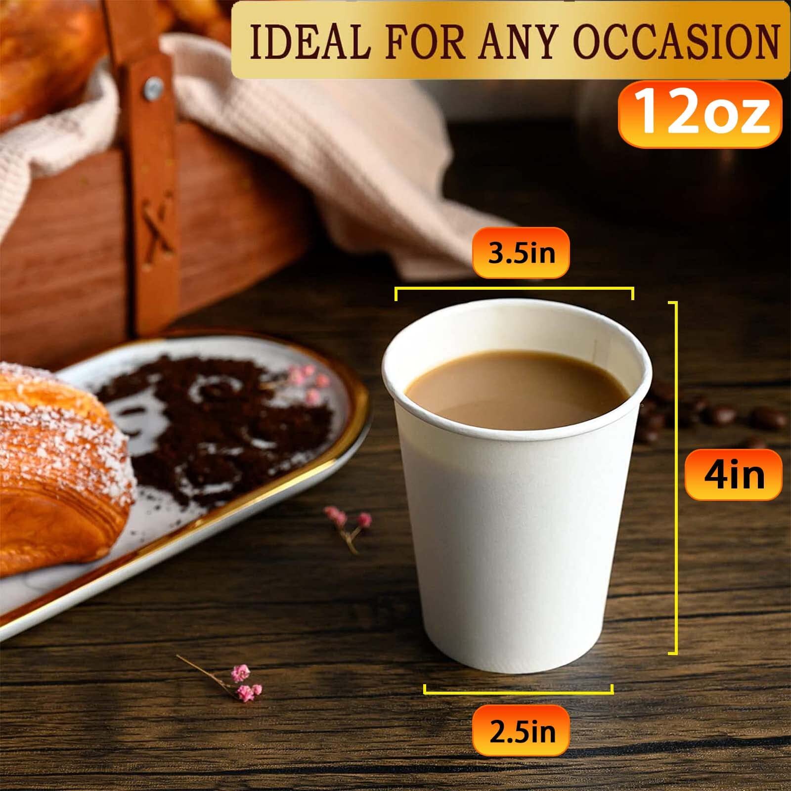 12oz Disposable Paper Coffee Cups with White Lids Hot/Cold Coffee Cup Leak-Proof