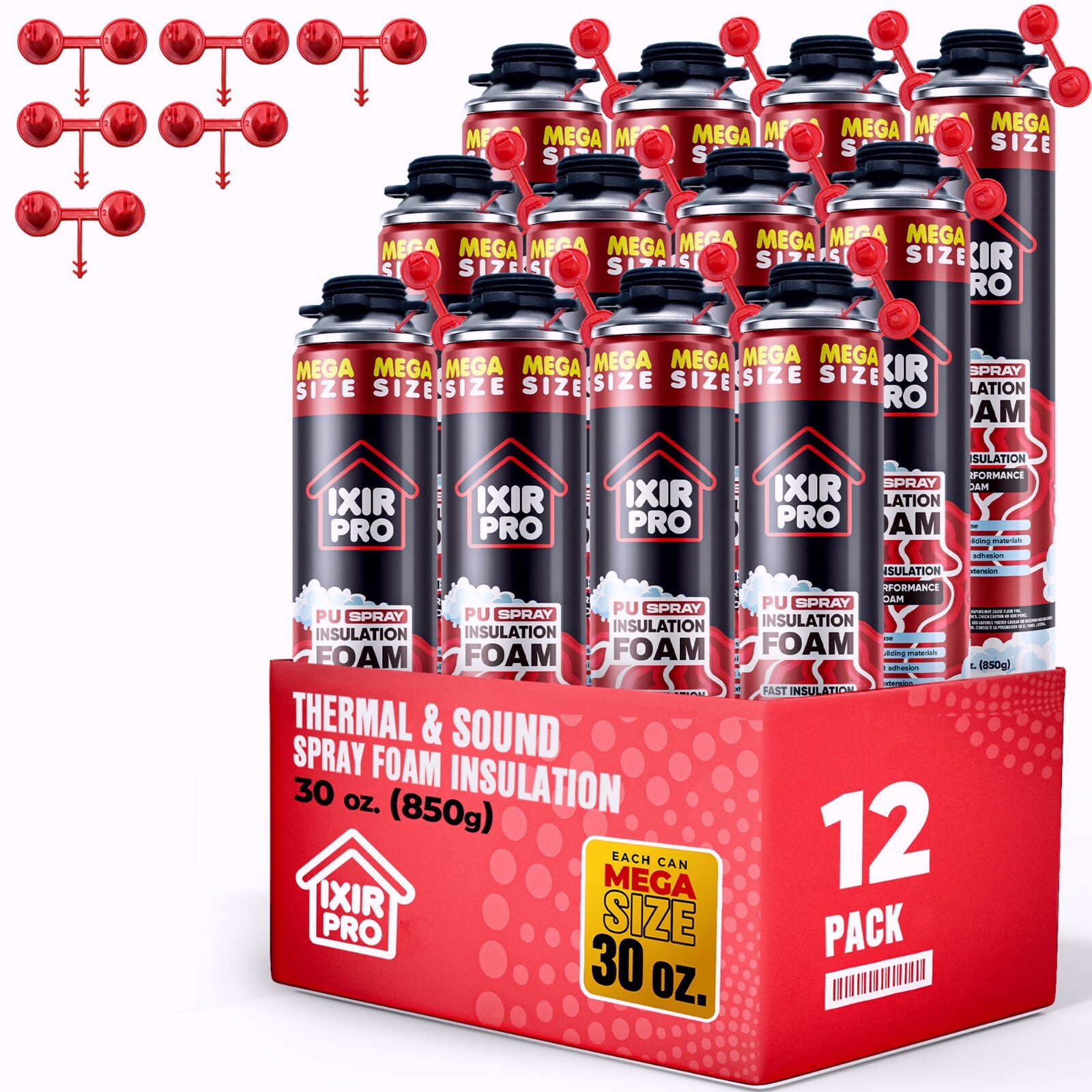 Spray Foam Insulation Can (12 x 30 oz. / 850 g) Expanding Sealant, High Density
