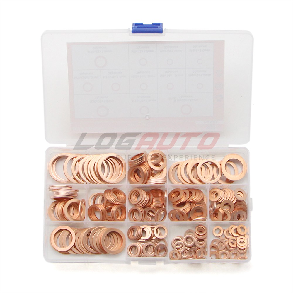 300Pcs Copper Crush Flat Washer Solid Gasket Set Ring Seal M5-M20 Assortment Kit