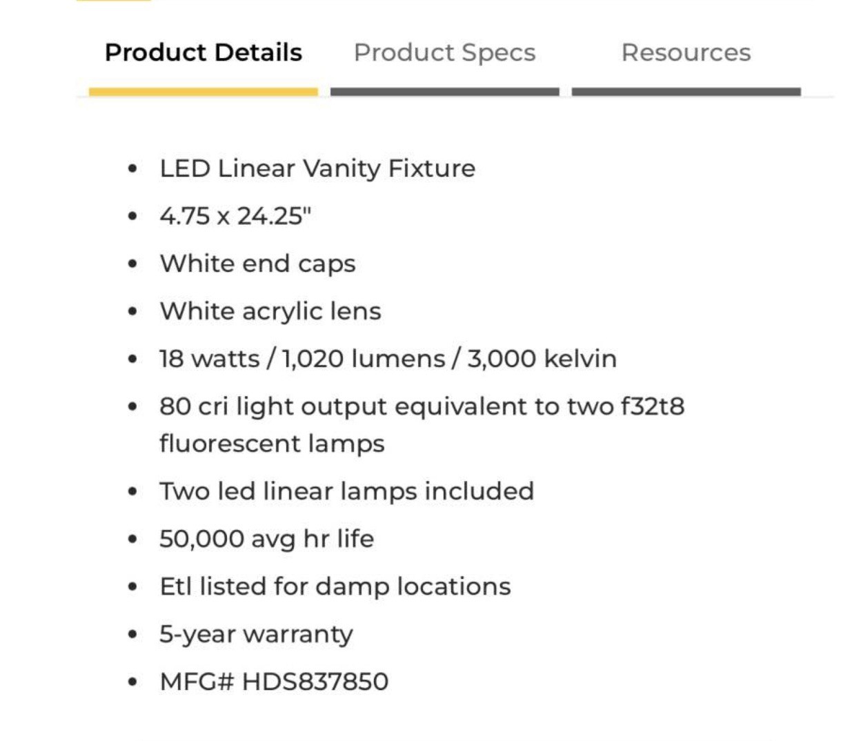 HD Supply 5.25 In. 9w 2-Light Led Bath Vanity Fixture