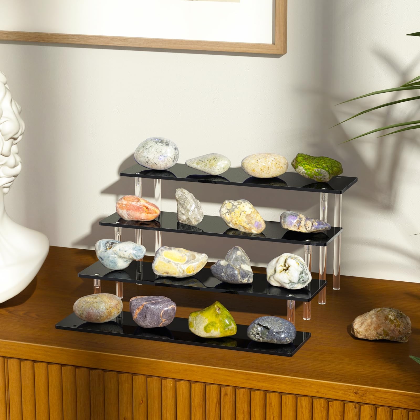 4 Tier Acrylic Display Risers, Black Perfume Organizer Stand, Large