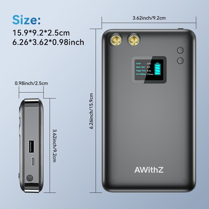 AWithZ 11000mAh Spot Welder 99 Gear 1.5″ LCD Power Bank USB Output for 18650 DIY