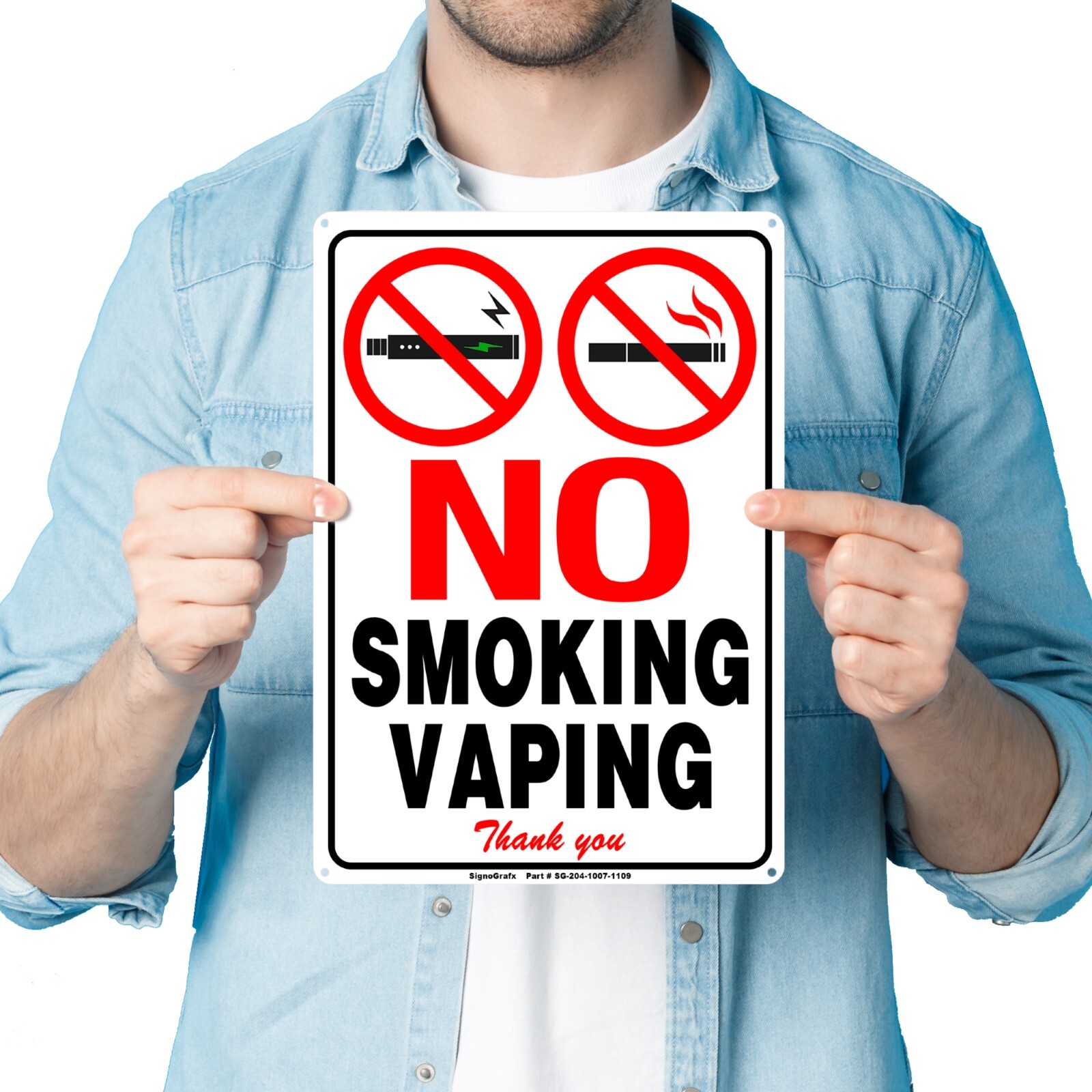 SIGNOGRAFX No Smoking No Vaping Metal Sign, 10×7 Inches Indoor and Outdoor Use