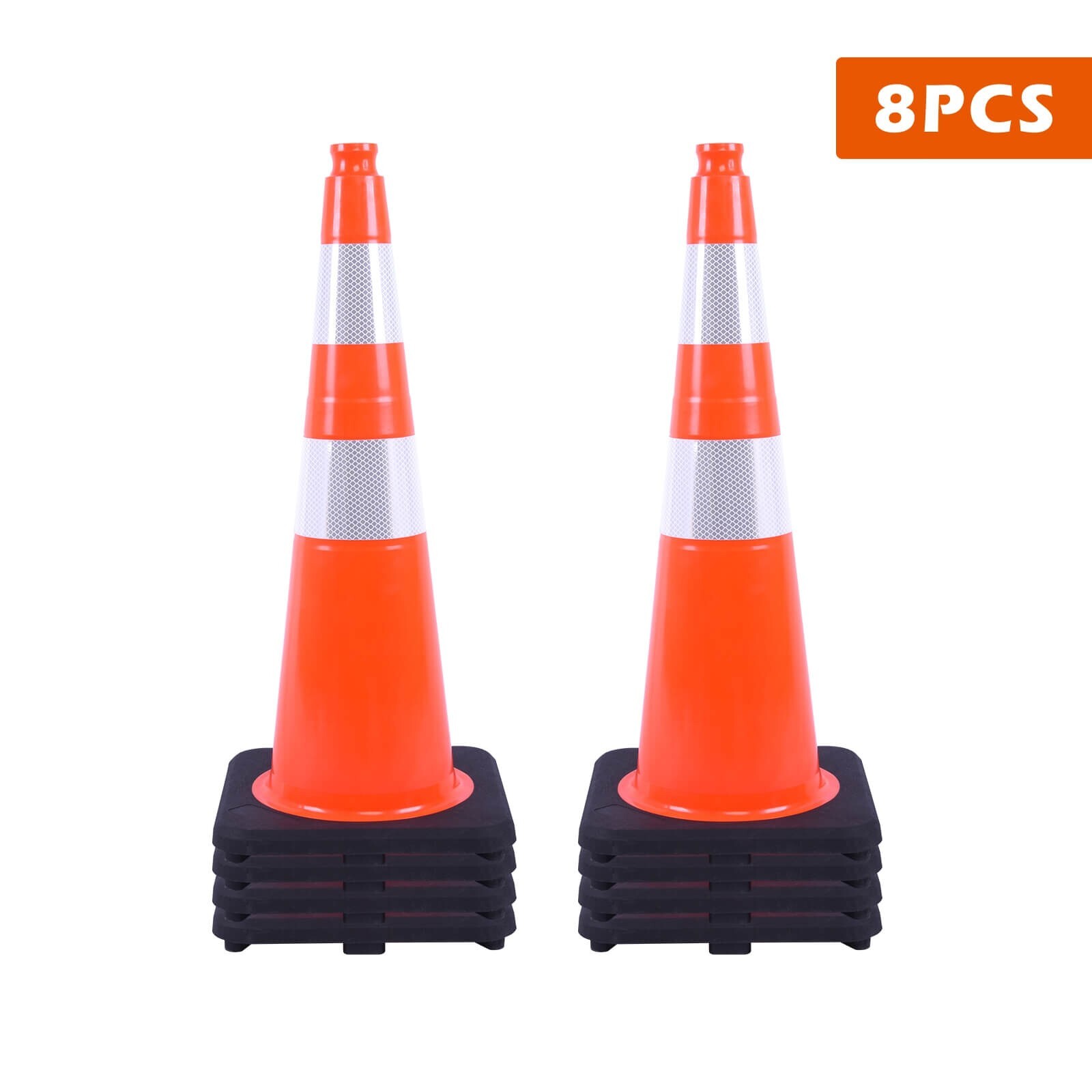 Orancl 12 – 36InchFlexible Black Base PVC Traffic Cone with Reflective Collar