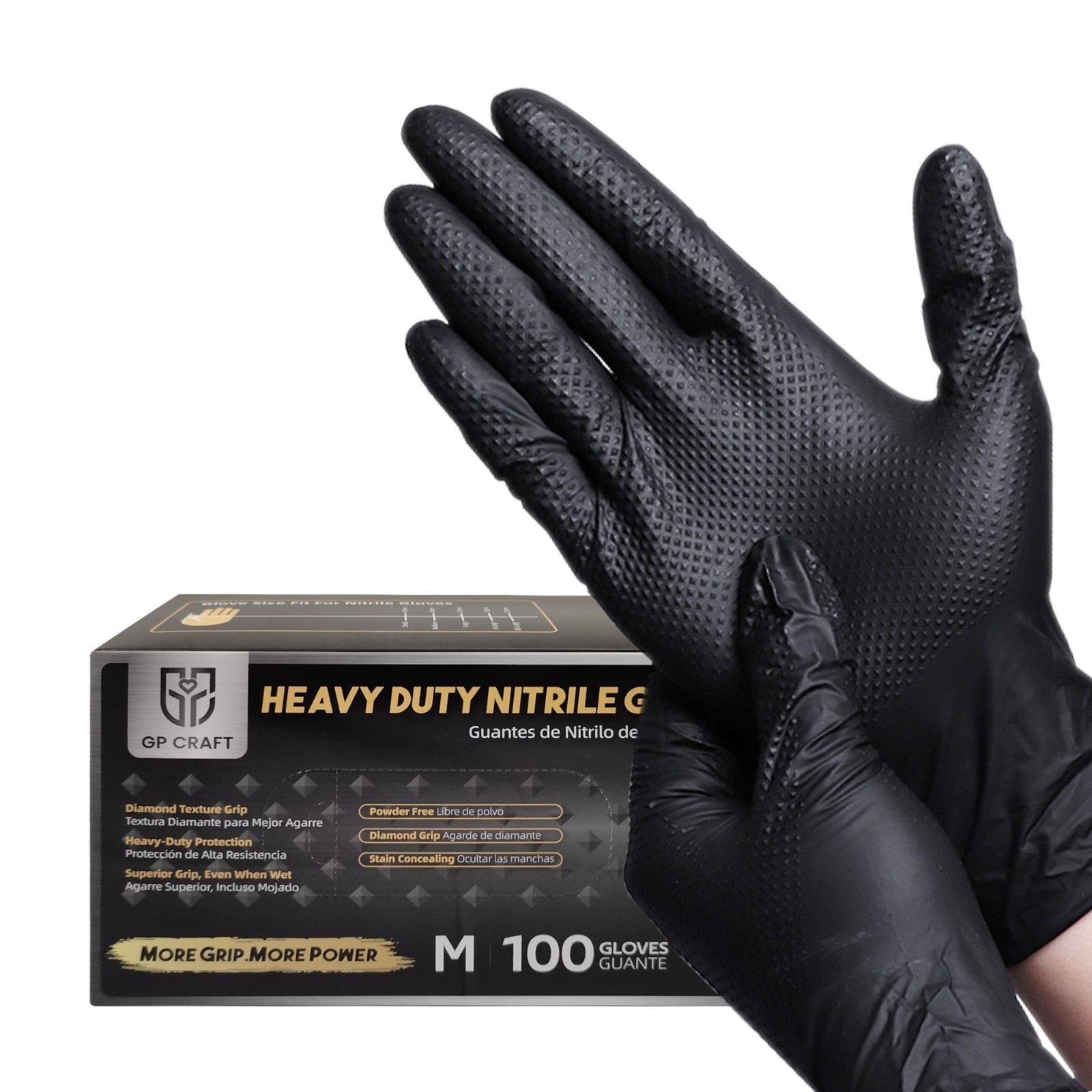 8 Mil Black Nitrile Gloves 3 Pack Heavy Duty Diamond Grip Latex Free Gloves