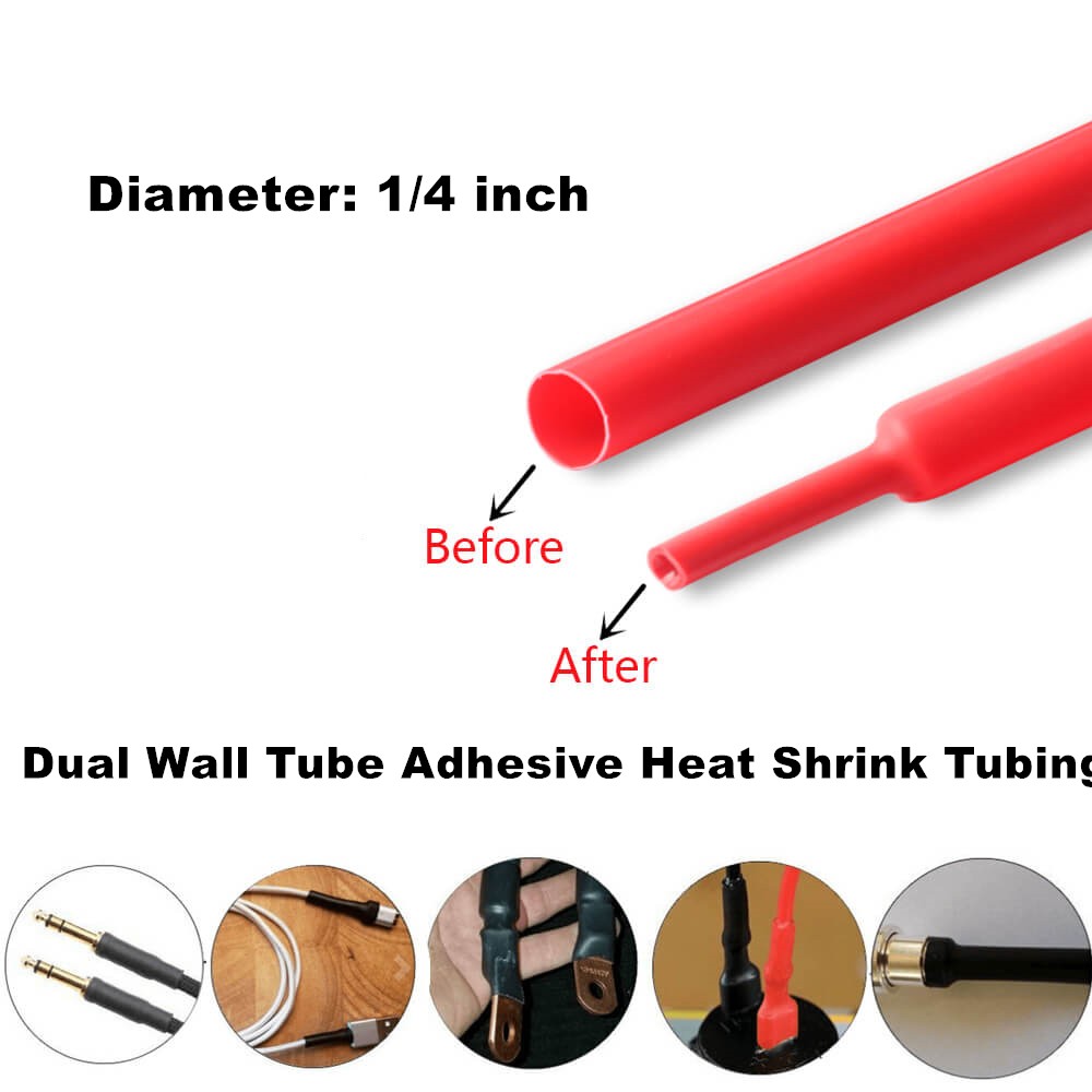 10ft 3:1 Ratio Heat Shrink Tubing Dual Wall Adhesive Glue Lined Φ1/4″ (6.4mm) US