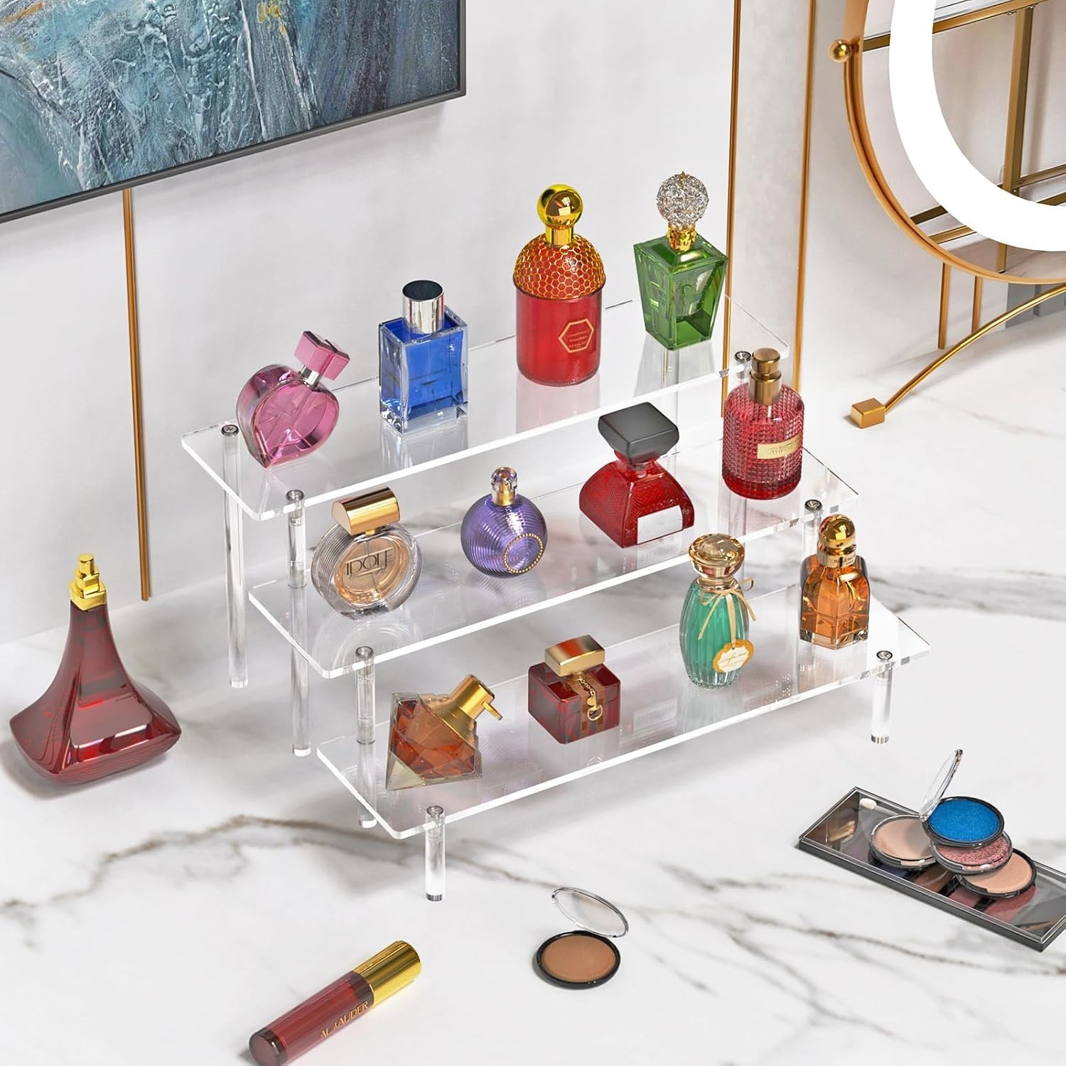 3 Tier Acrylic Display Risers Stand for Perfume, Cupcakes & Figurines
