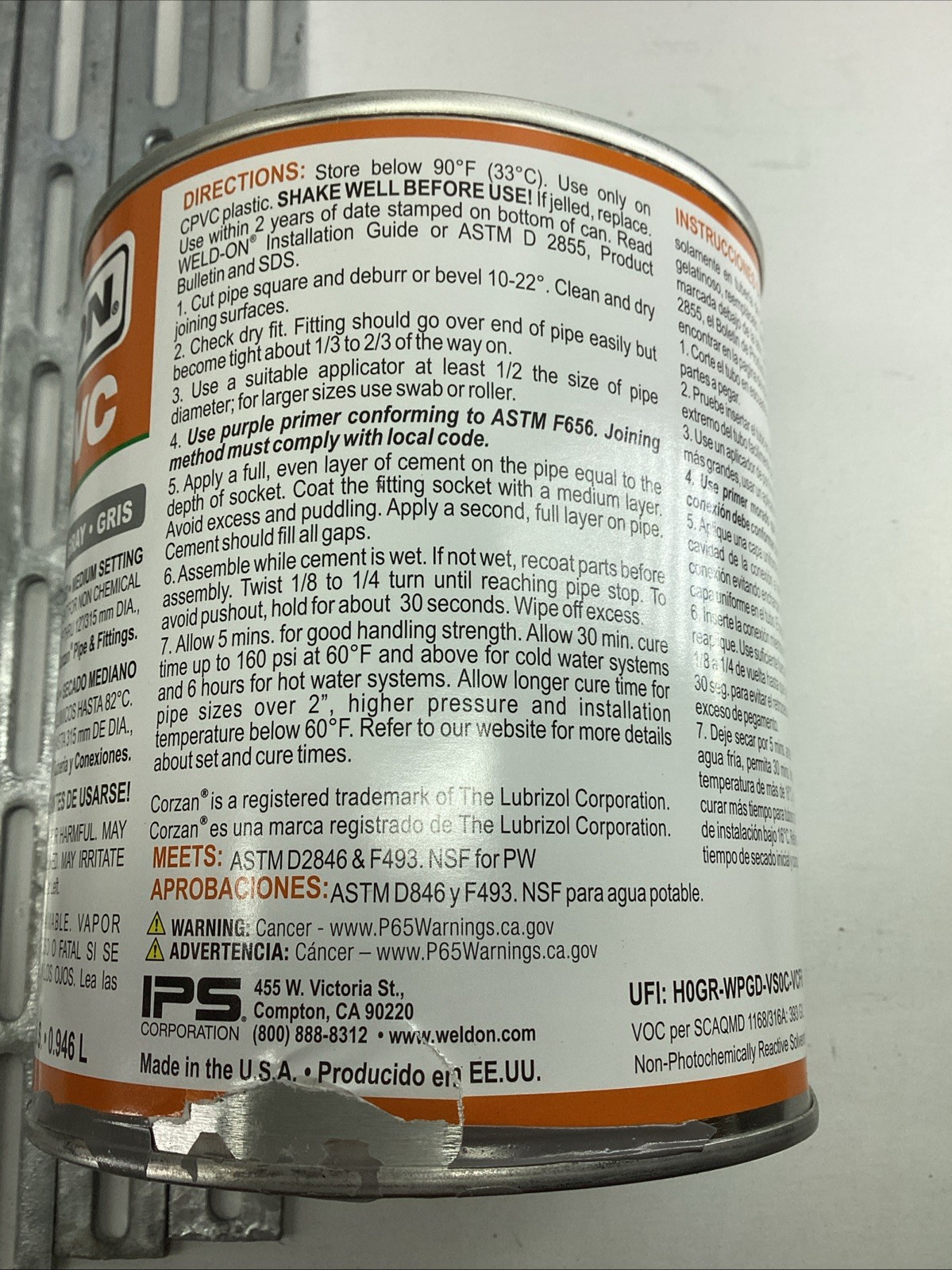 Weld On 714 CPVC Heavy Bodied Medium Setting HD Cement 1 Quart Gray Exp 10/2027