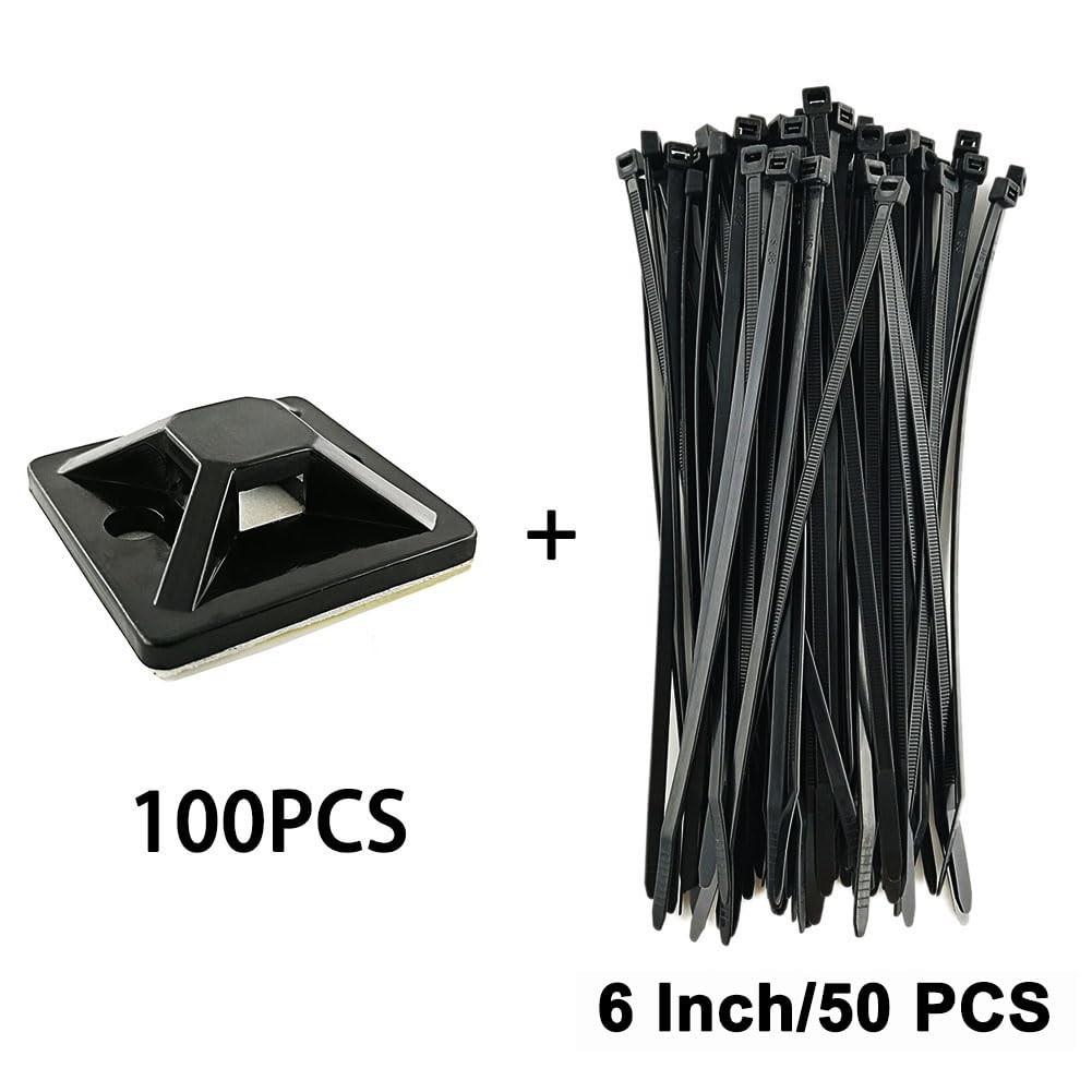 HeavyDuty Cable Tie Mounts Self Adhesive 100 Pcs 1×1 Inch Black for Wire Manage