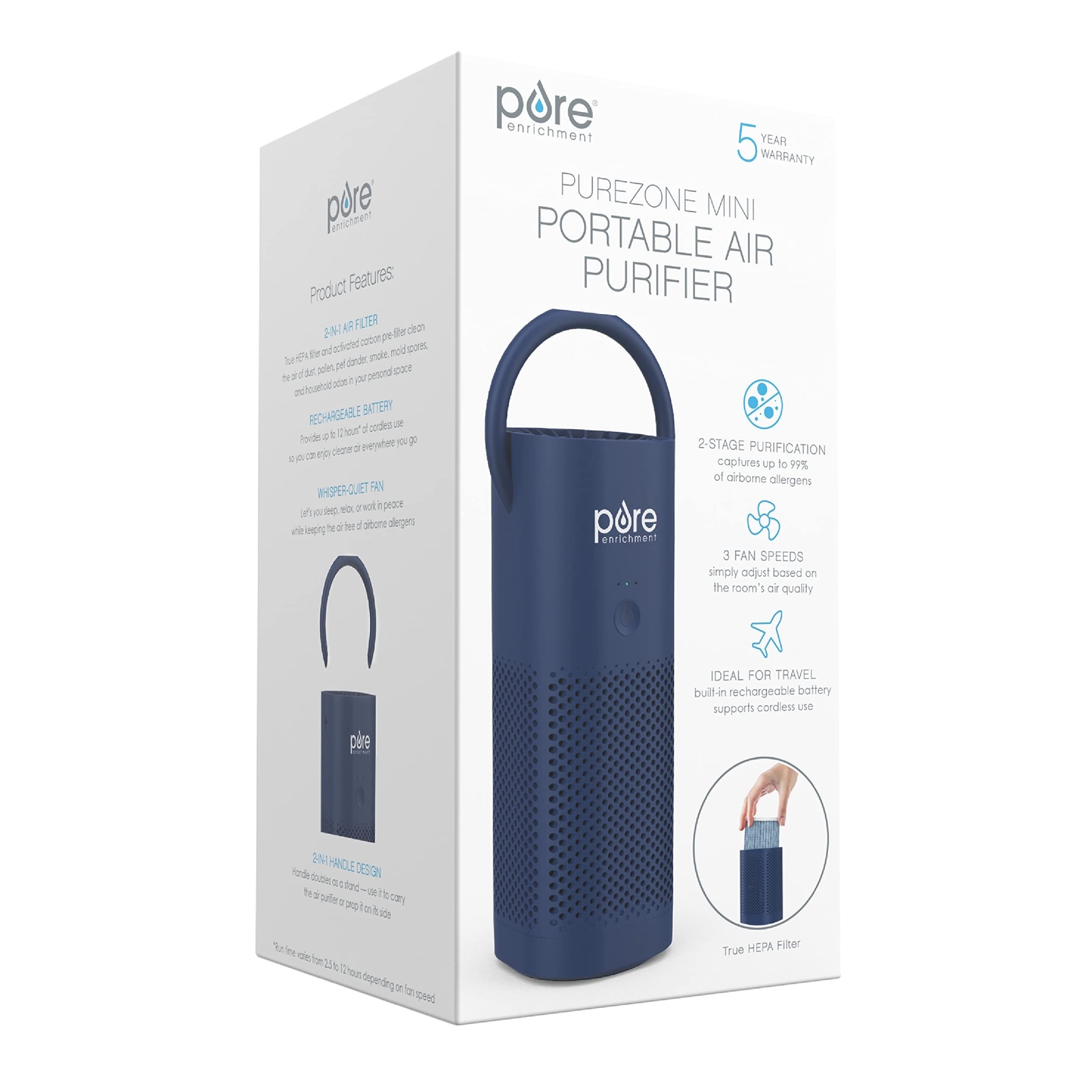 Pure Enrichment PureZone Mini Portable Air Purifier – Cordless True HEPA Filt…