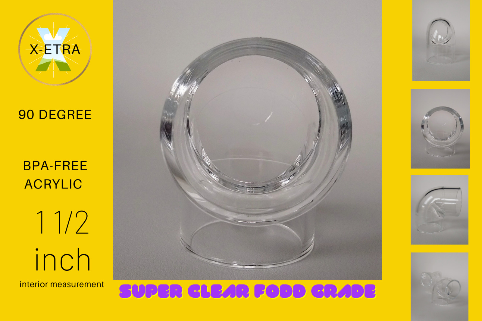 Clear Acrylic elbow 90 degree High clarity smooth finish, light weight. 1 1/2″