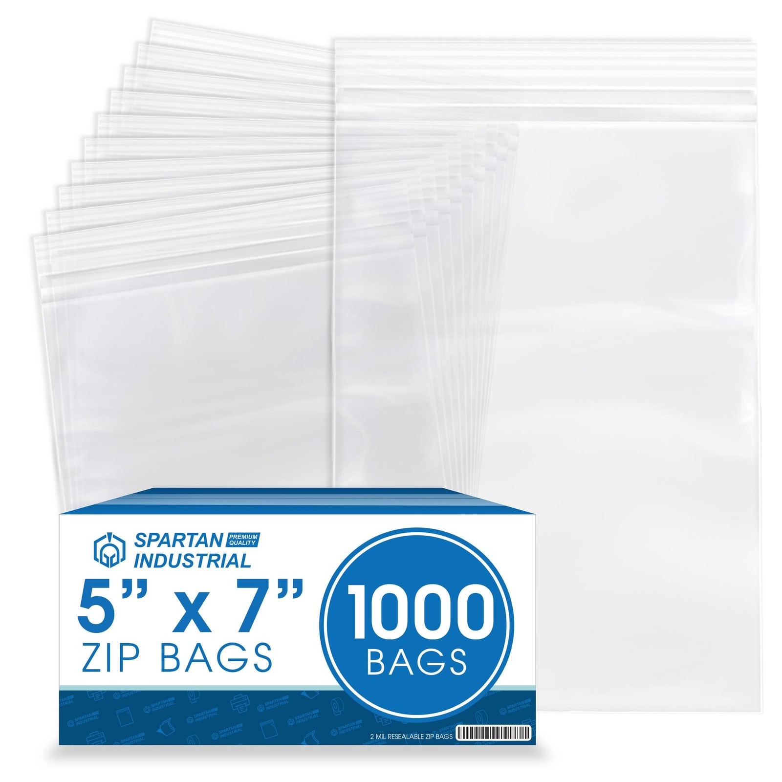 Spartan Industrial – 5” X 7” (1000 Count) 2 Mil Clear Reclosable Zip Plastic Pol