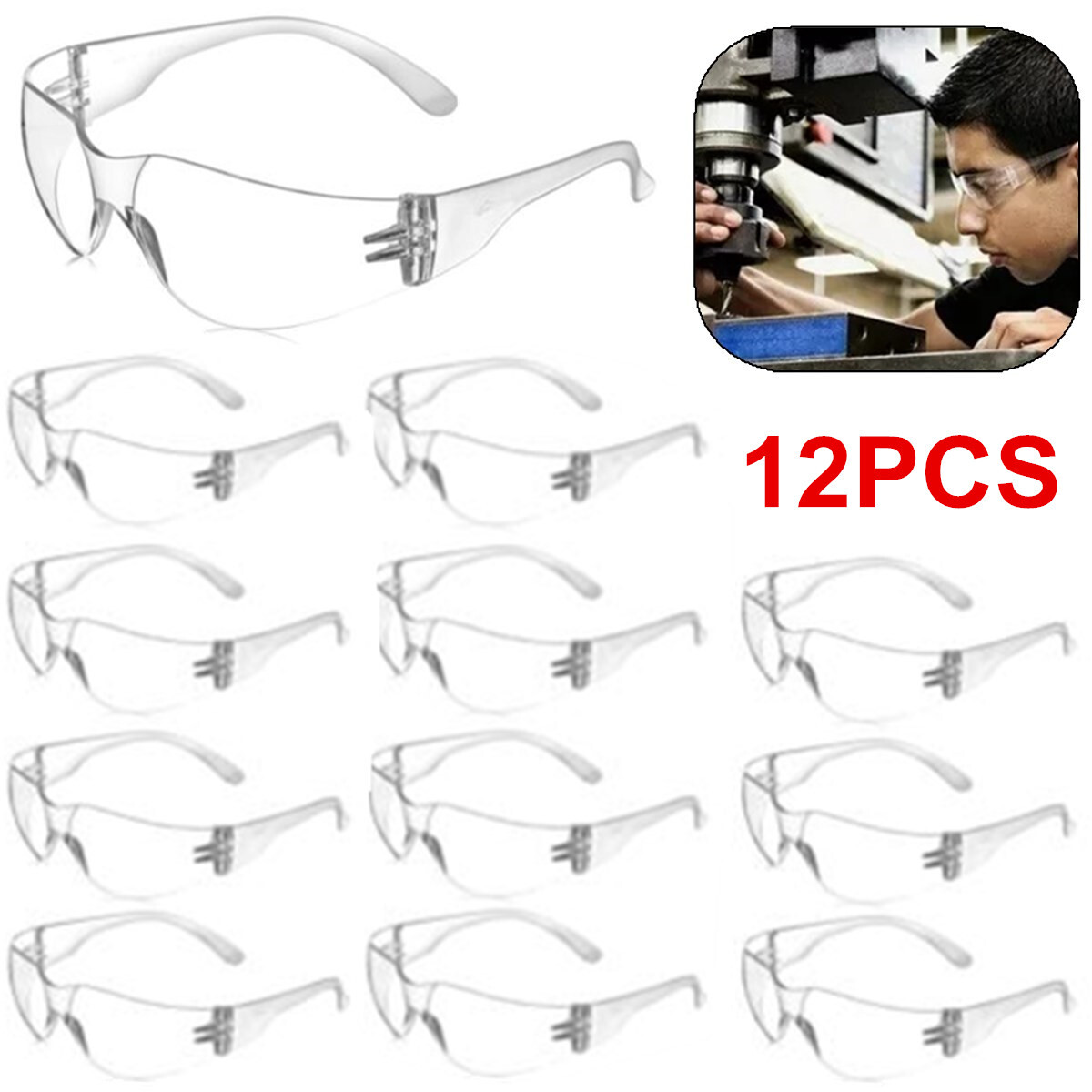 12 Pack Pair Safety Glasses Protective Clear Lens Eyewear Anti Scratch Work UV