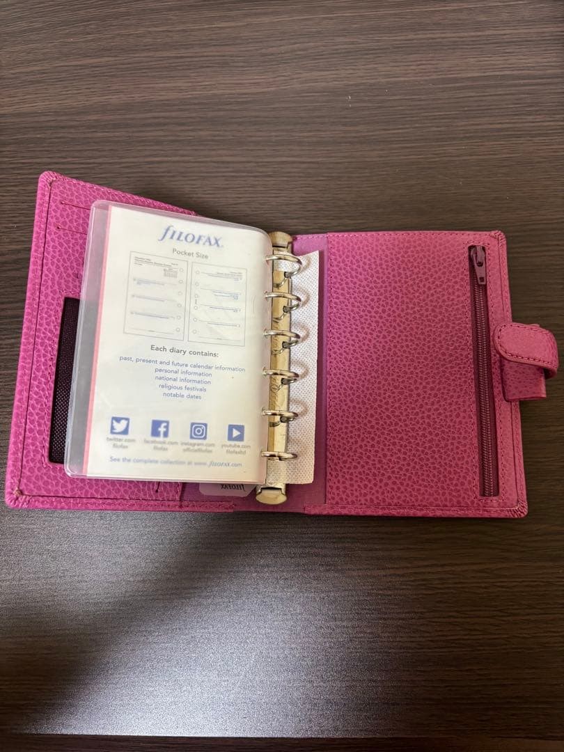 Filofax A6 Light Pink Leather Planner Organiser 6 Ring Zipper Pocket