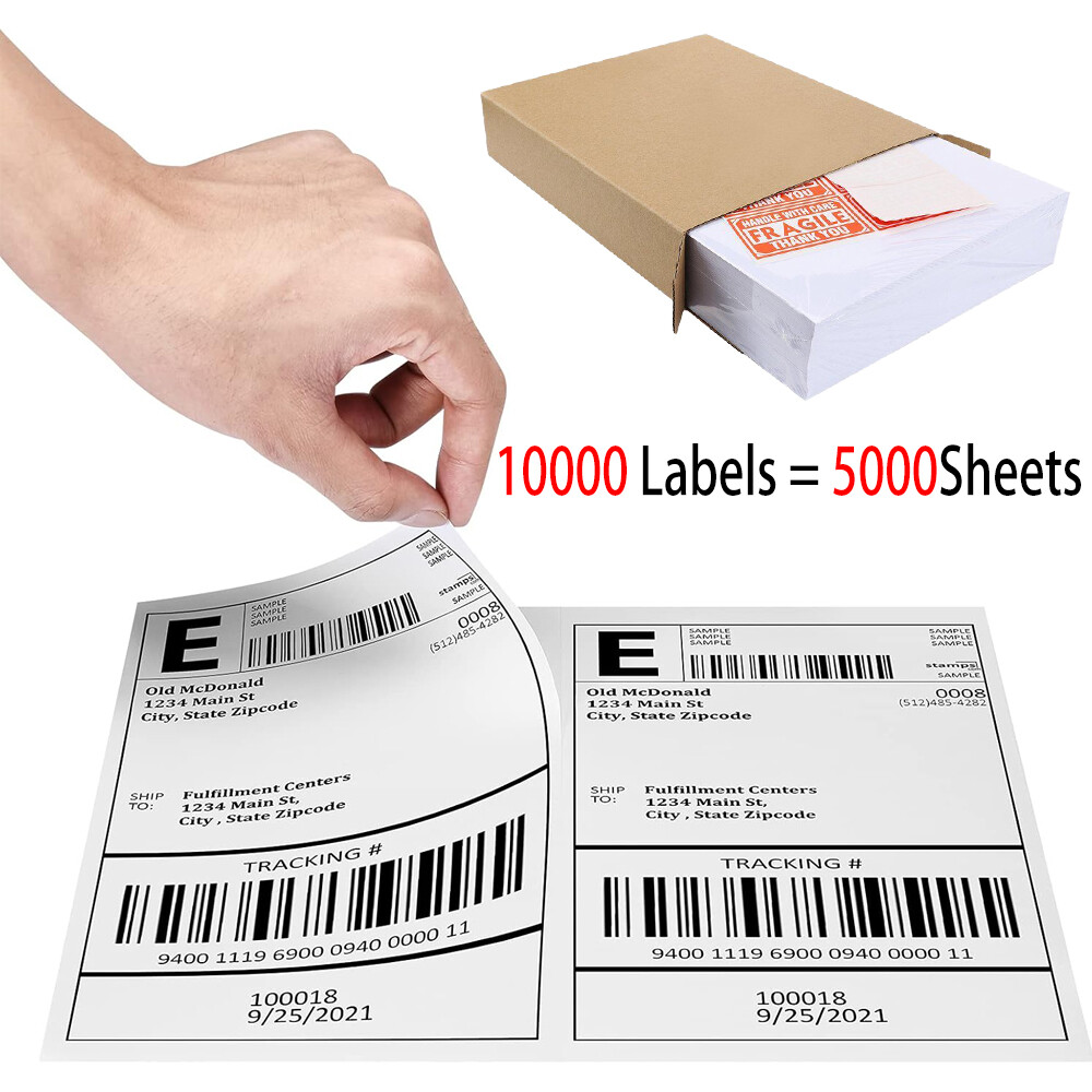 10000X Half Sheet Shipping Labels Page 8.5×5.5 Self Adhesive Round 2 Per Sheet