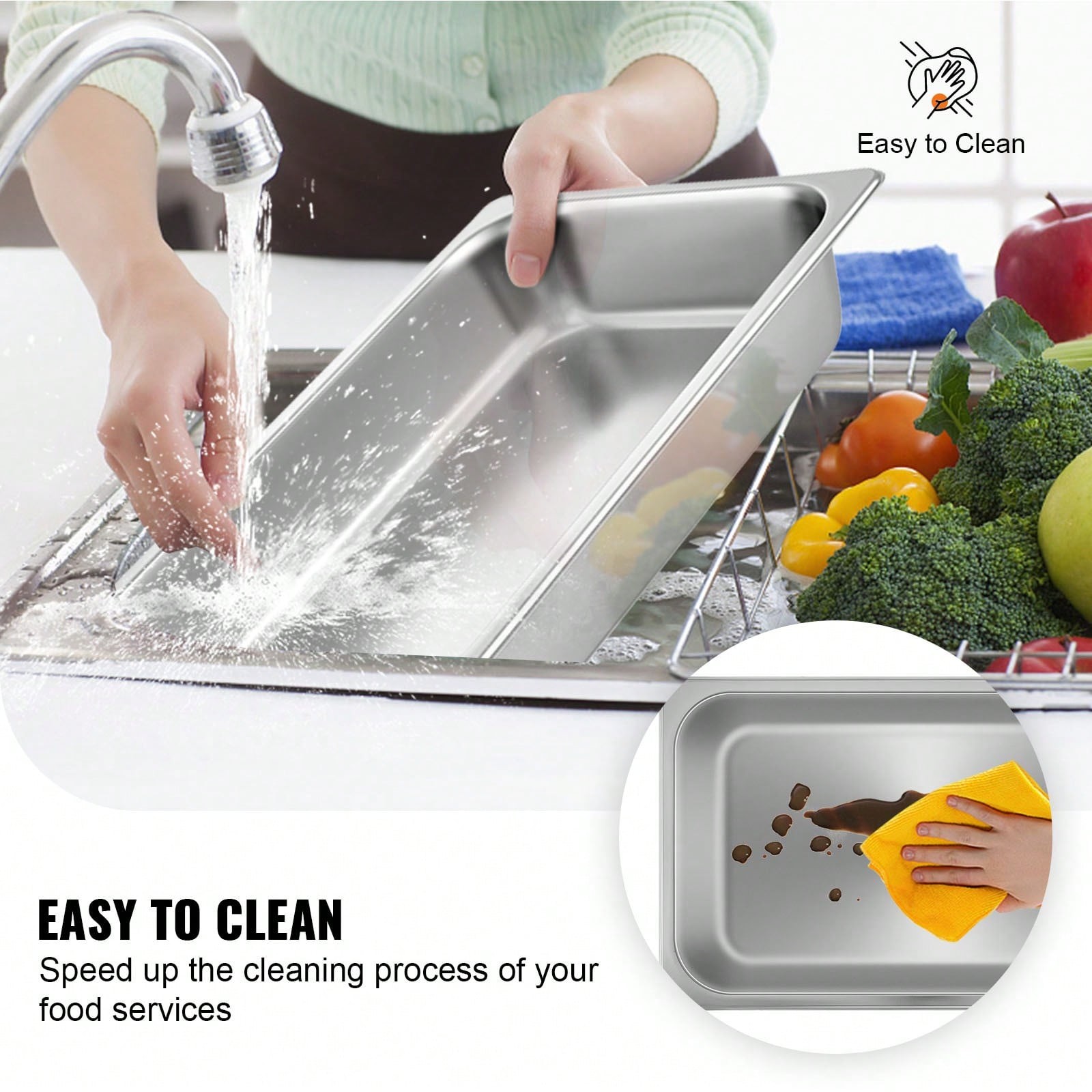 6Pcs Commercial Full Size Pans 2.5in 4in & 6in Stainless Steel Hotel Pan 0.8mm