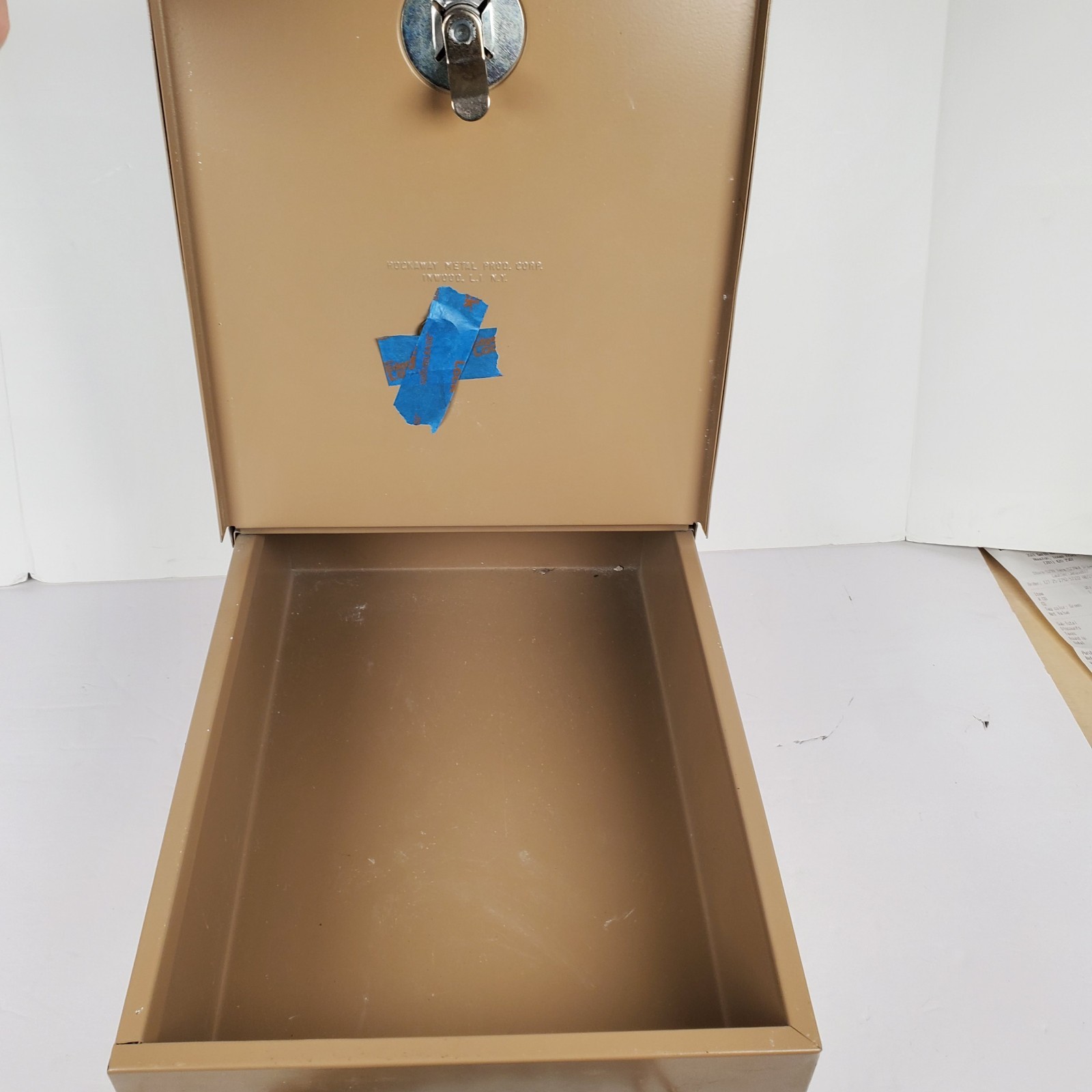Vtg Rockaway Metal Products Corp Inwood NY Cash Lock Box w/ Key 14.5 x 9.5 x 4.5