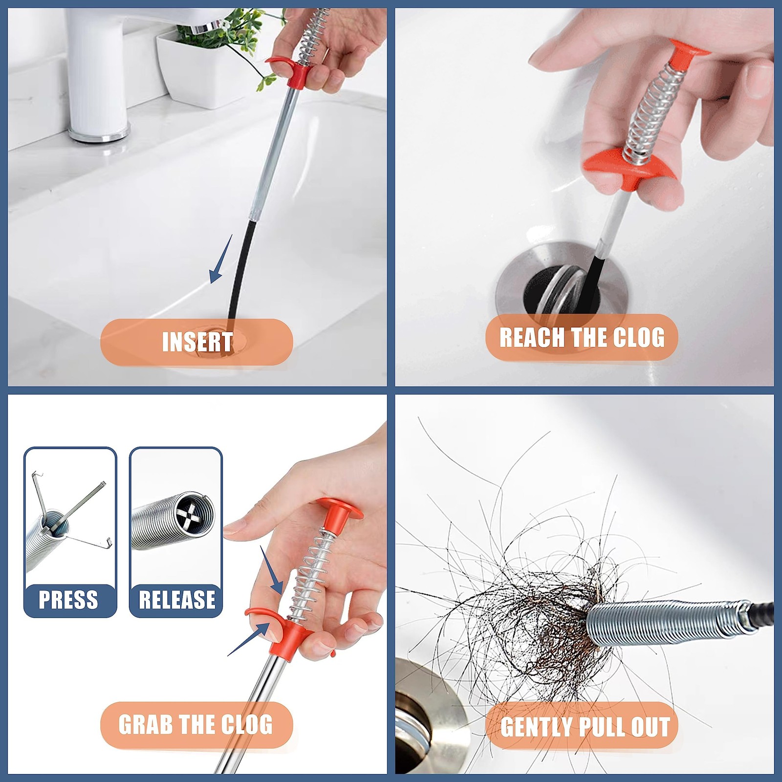 Drain Snake Hair Remover and Cleaning Brush Tool Set 9 Pack