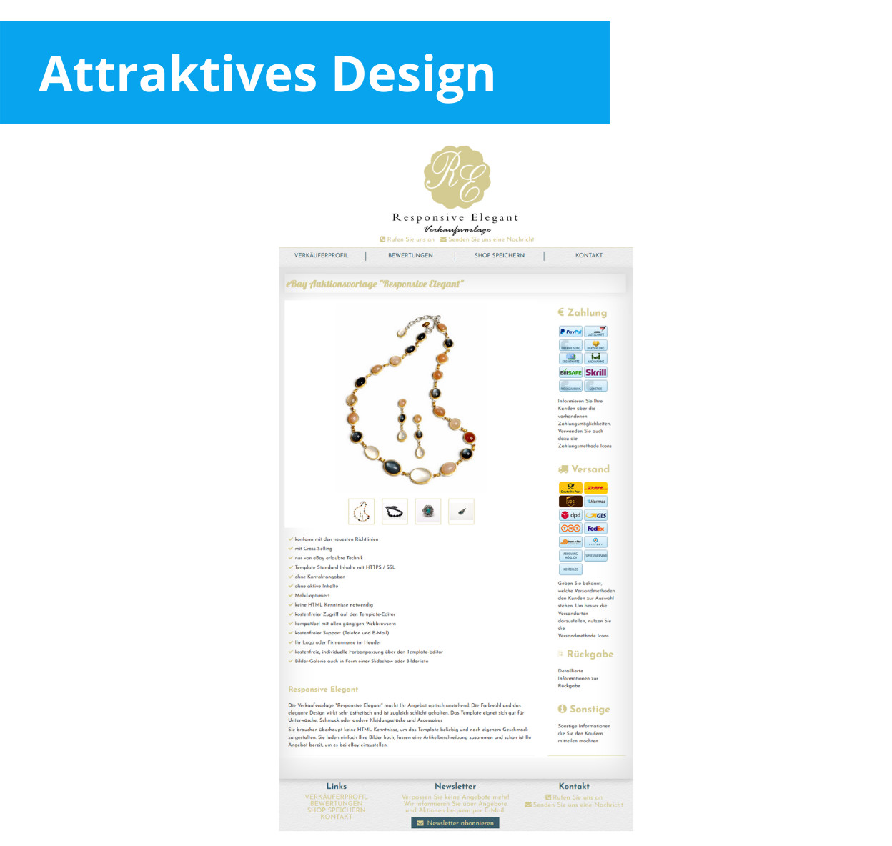 eBay template responsive elegant eBay template mobile optimized + editor