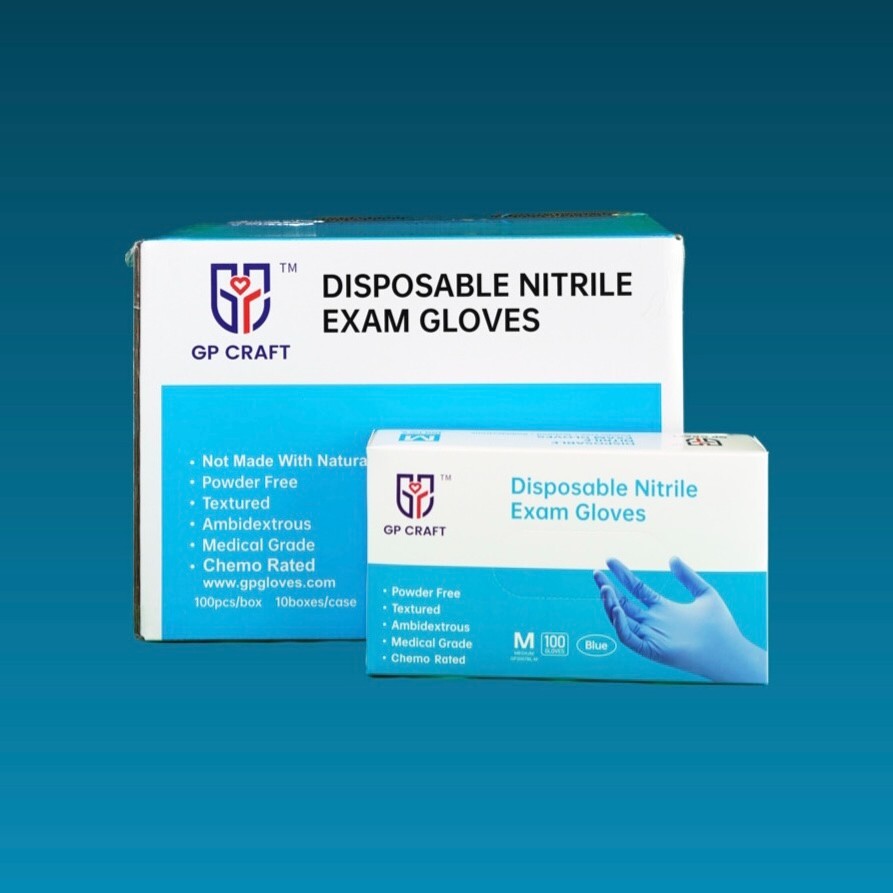 GP CRAFT Disposable Nitrile Exam Gloves, 4 Mil, Blue, Chemo Rated, Case of 1000