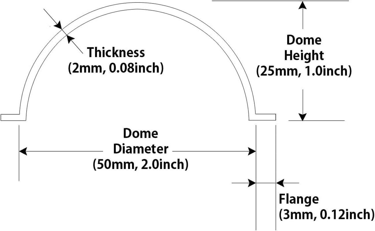 Acrylic Dome with Flange Clear Plastic Hemisphere – 2.0 Inch / 50Mm