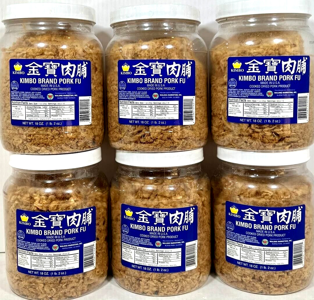 KIMBO Brand Pork Fu Cooked Dried Pork Product 18 oz ( Pack of 6 ) ~ Made In USA