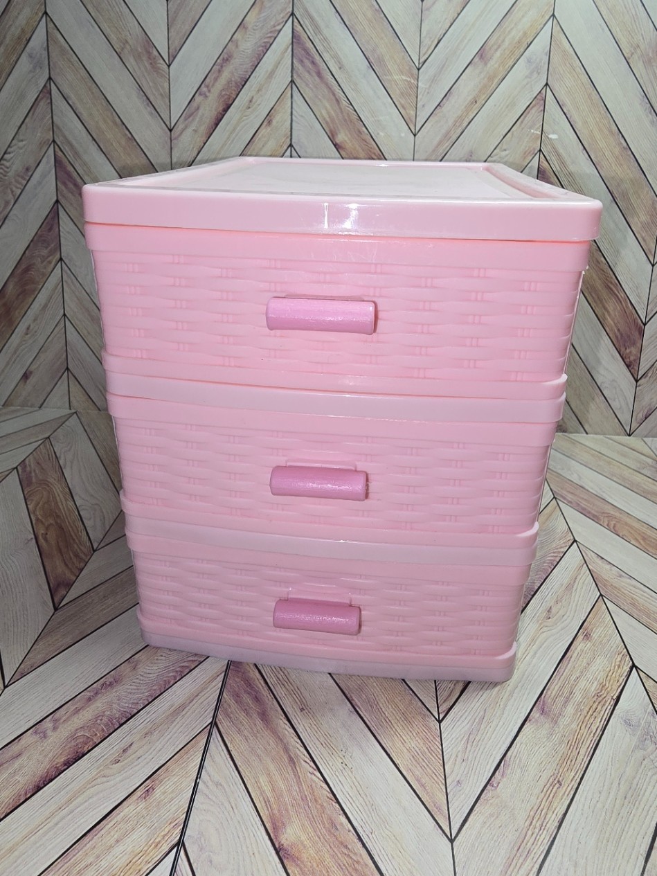 3 Drawer Storage Organizer Light Pink Plastic Small Desktop Organizer 6″x7″x5″