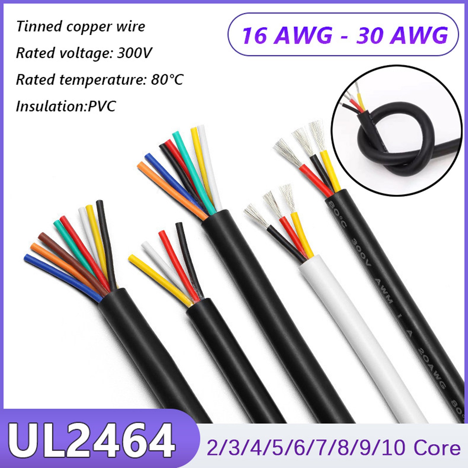 16-30 AWG Multi Core PVC Cable 2/3/4/5/6/7/8/9/10 Core Signal Power Data Wire