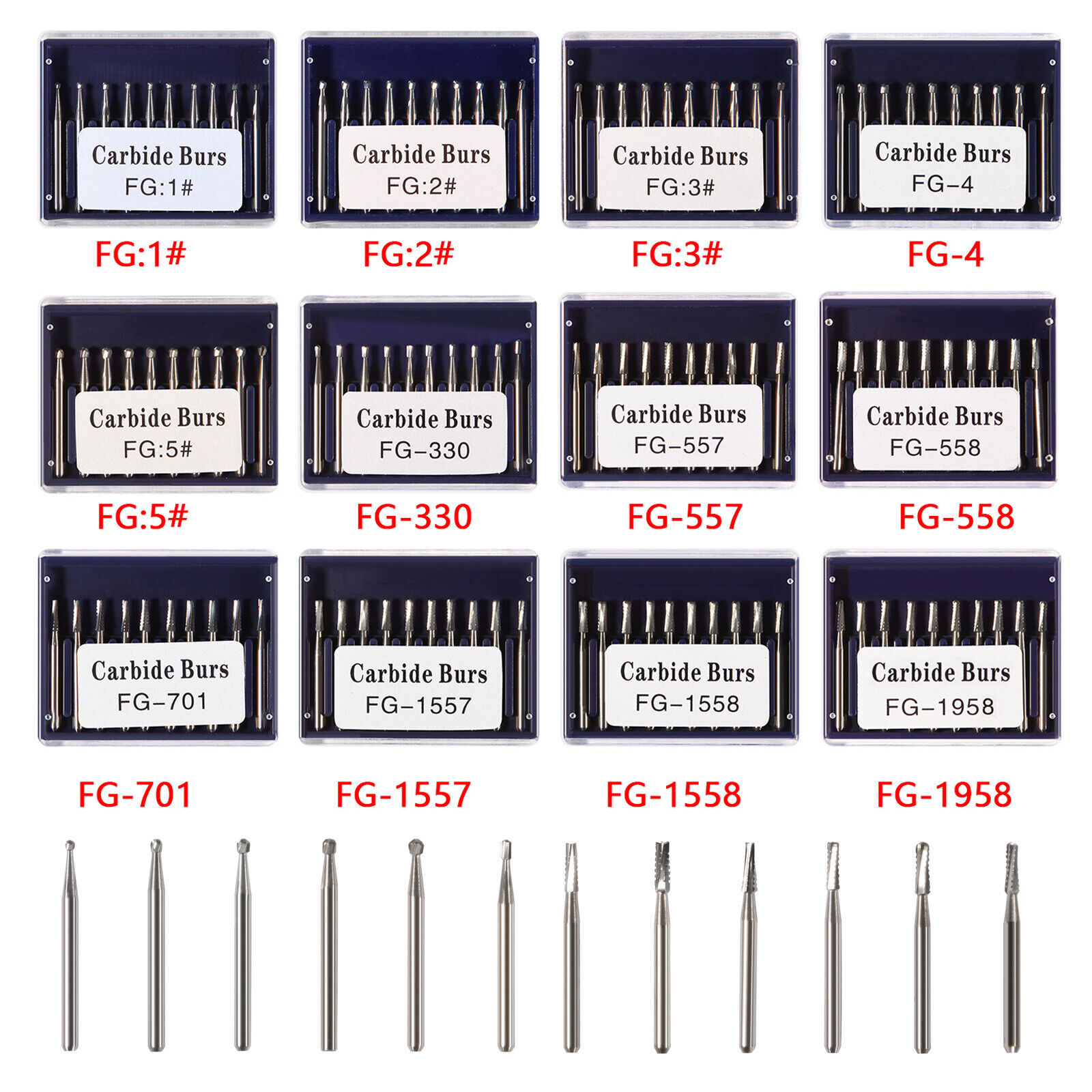 10-100 US Dental Fast High Speed Handpiece Burs Round Tungsten Carbide FG Bur po