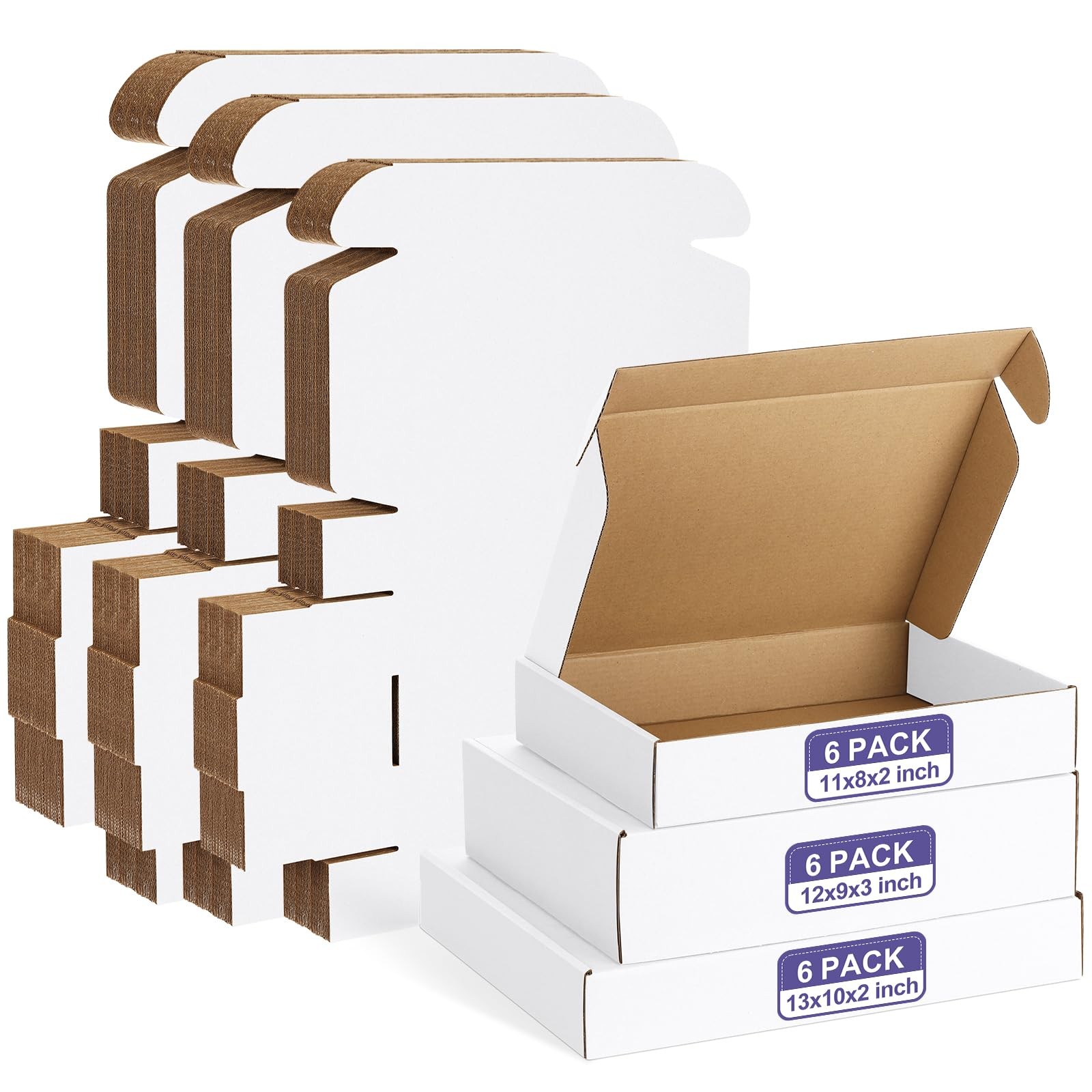 Eupako 18 Pack Small 11x8x2 & 12x9x3 & 13x10x2 Inches – 18 Pack, White