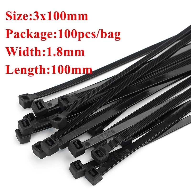 100Pcs Black Nylon Cable Ties 3x100mm Self Lock Zip Wire Ties