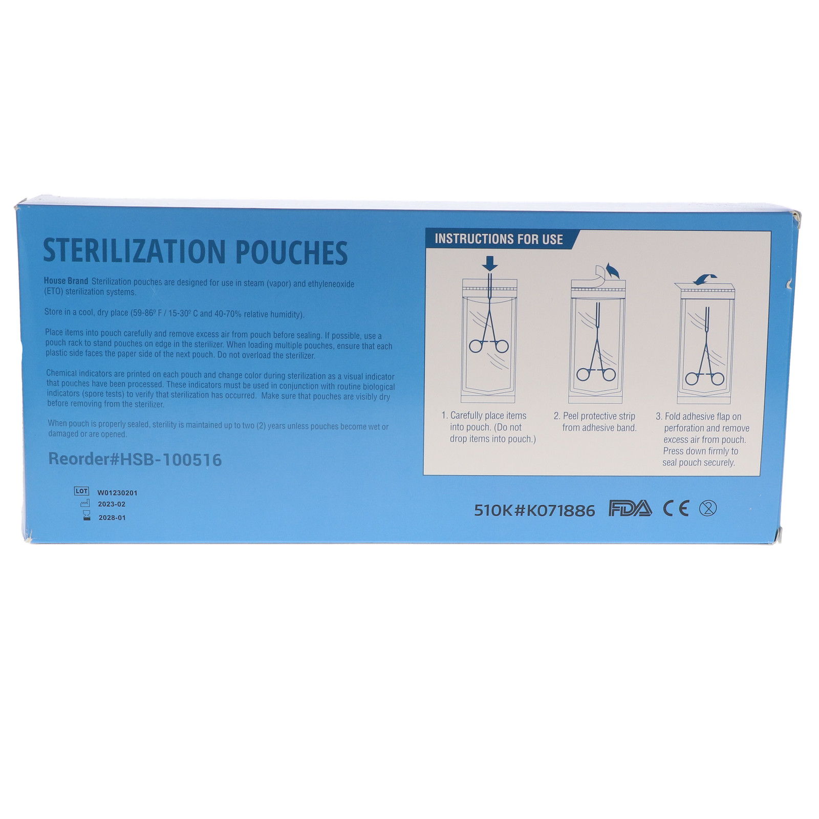House Brand Dentistry 100516 Self-Sealing Sterilization Pouches 5.25″x11″ 200/Bx