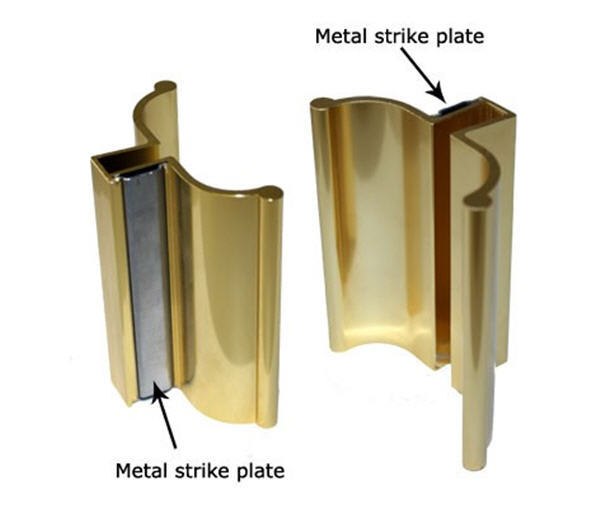 3″ Bright Gold Frameless Shower Door Handle with Metal Strike