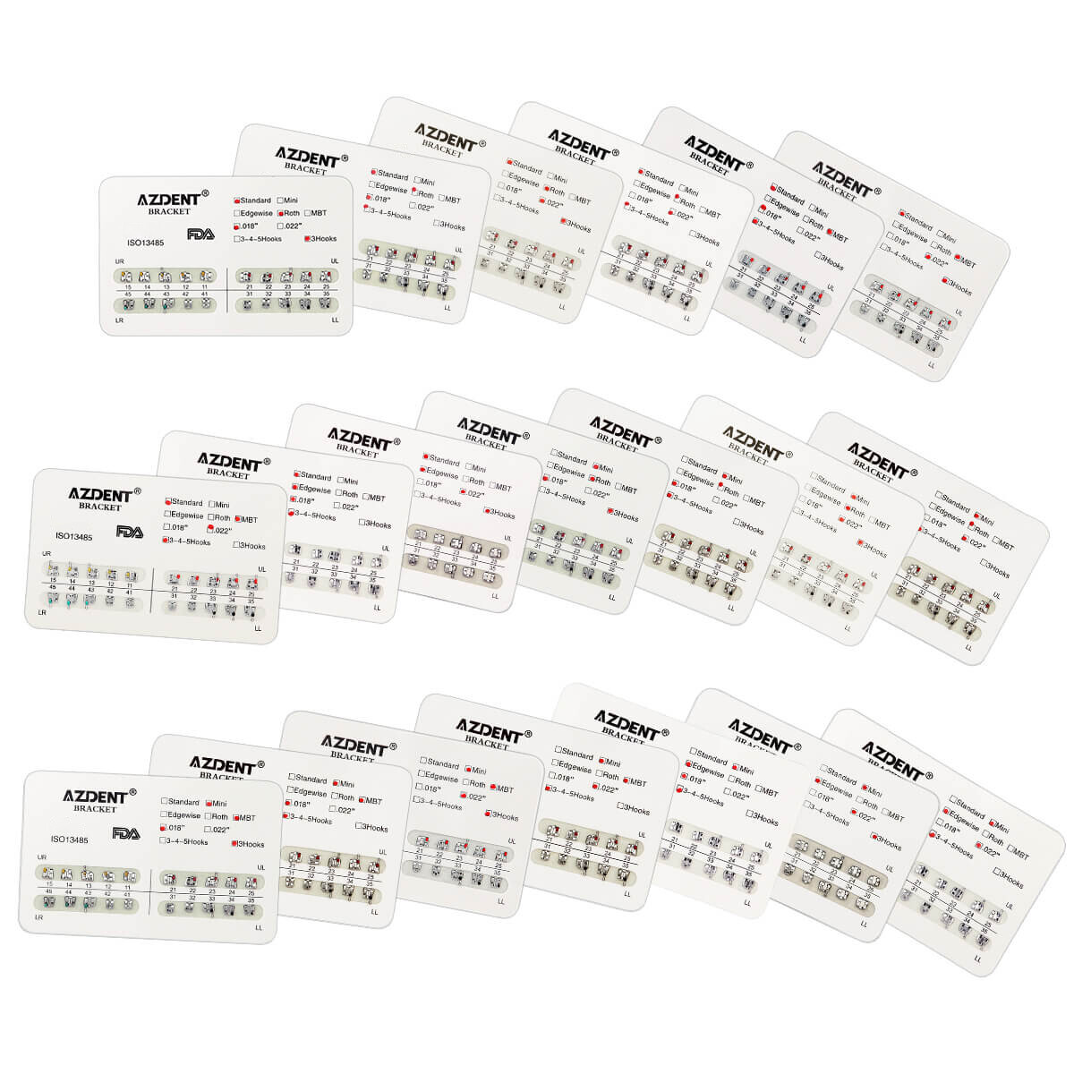 10X Dental Orthodontic Brackets Mini/Standard MBT/Edgewise/Roth 022/018 Hook 345