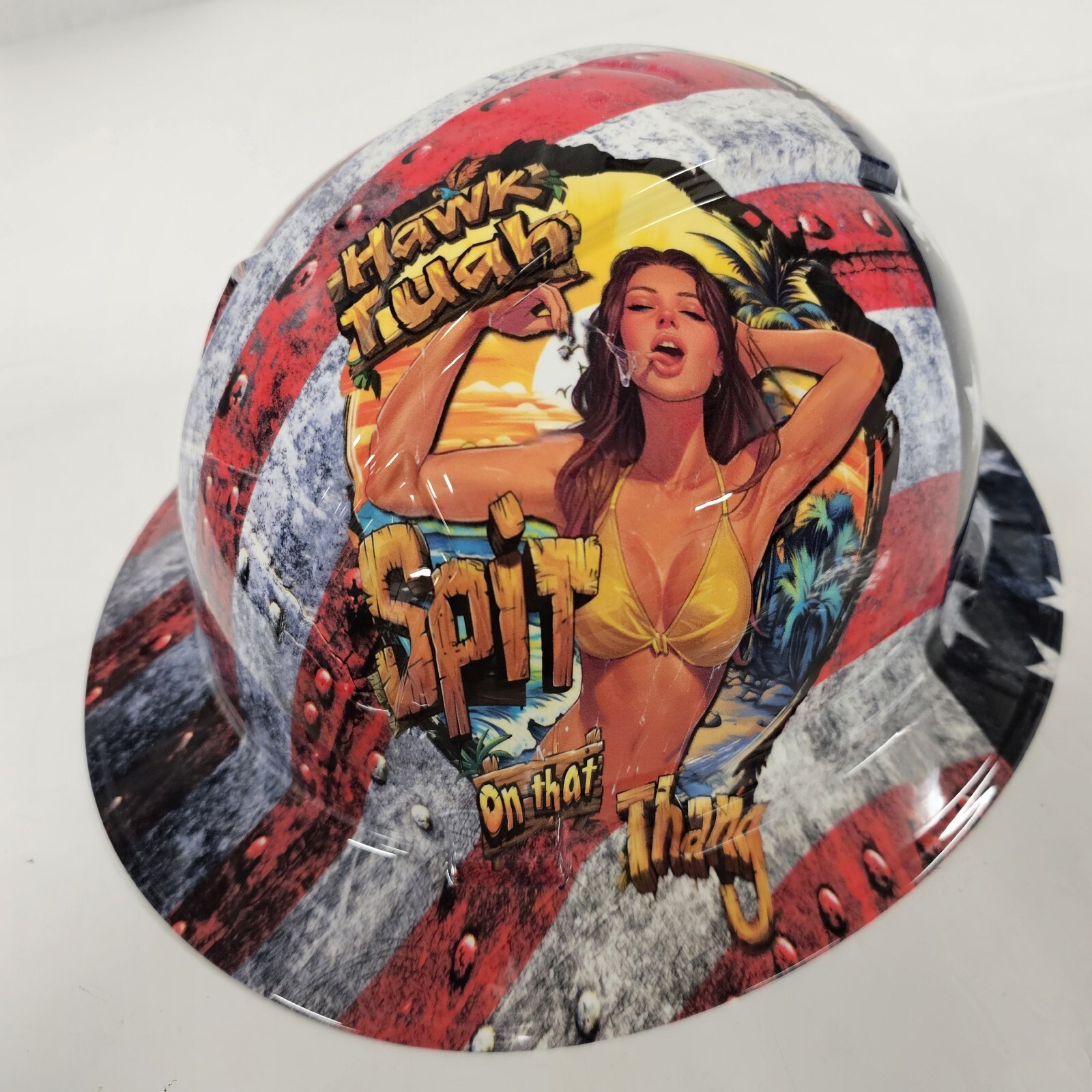 full brim hard hat custom hydro dipped IN HAWK TUAH SPIT ON THAT THANG USA ED