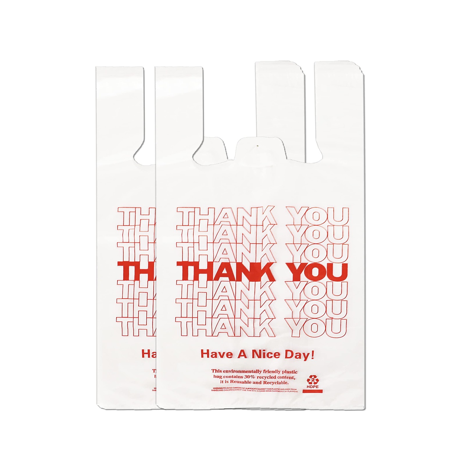 YoYoRain 100 Count White Thank You T-Shirt Bags, 11 x 6 x 21 in
