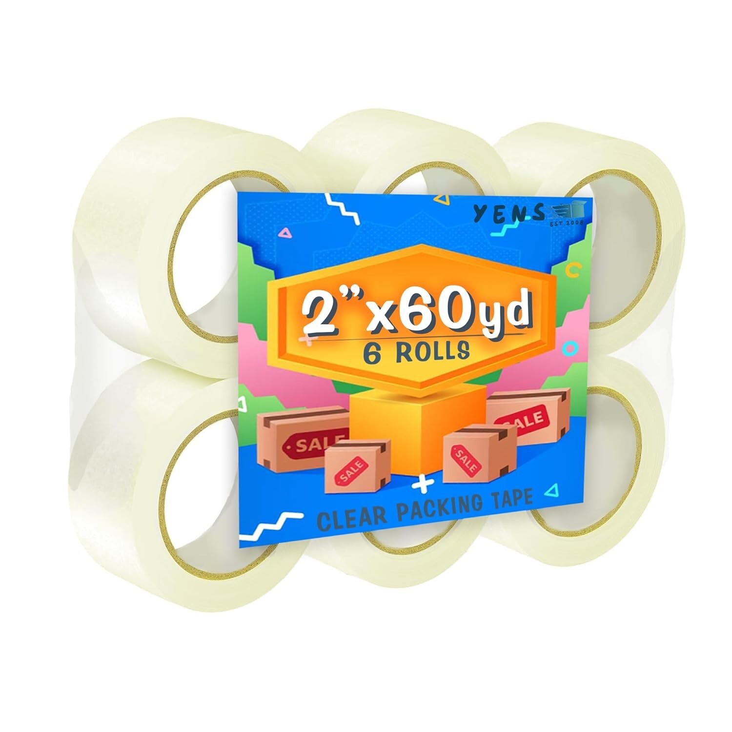 Yens 2 Inch 60 Yards Clear Packaging Tape Box Carton Sealing 36 rolls