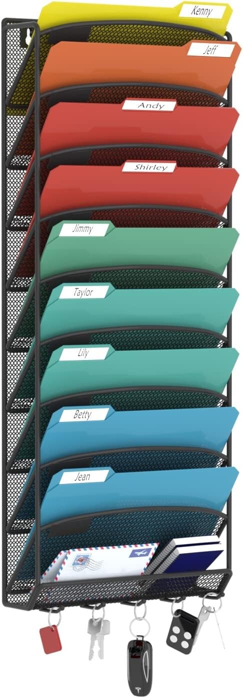 Hanging Wall Mount File Organizer 10 Pocket Paper Folder Holder Letter Rack