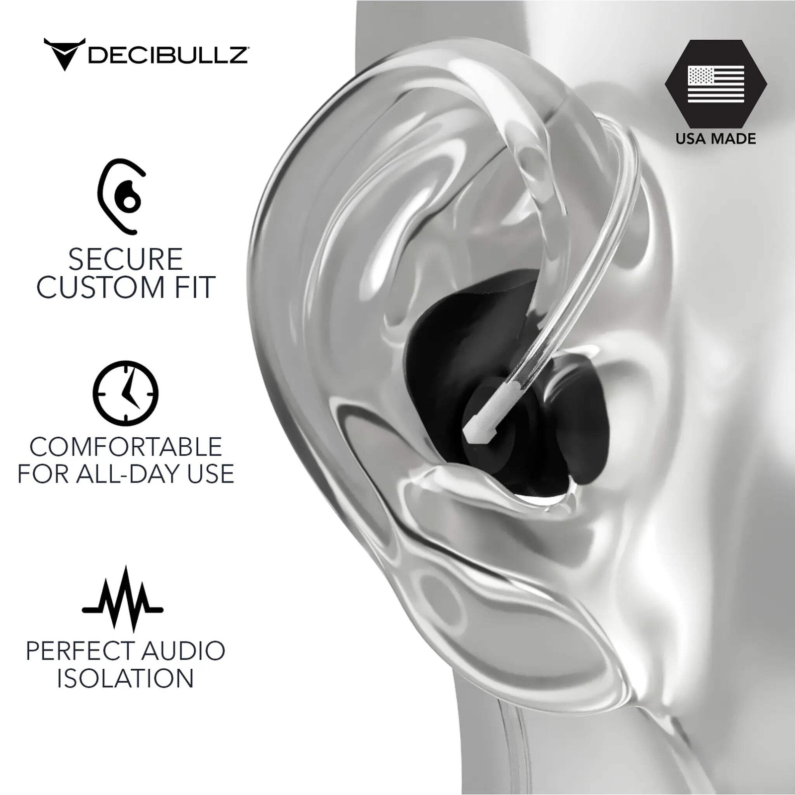 Custom Moldable Isolation Earpiece for Clear Tube, Radio, Surveillance, and Comm