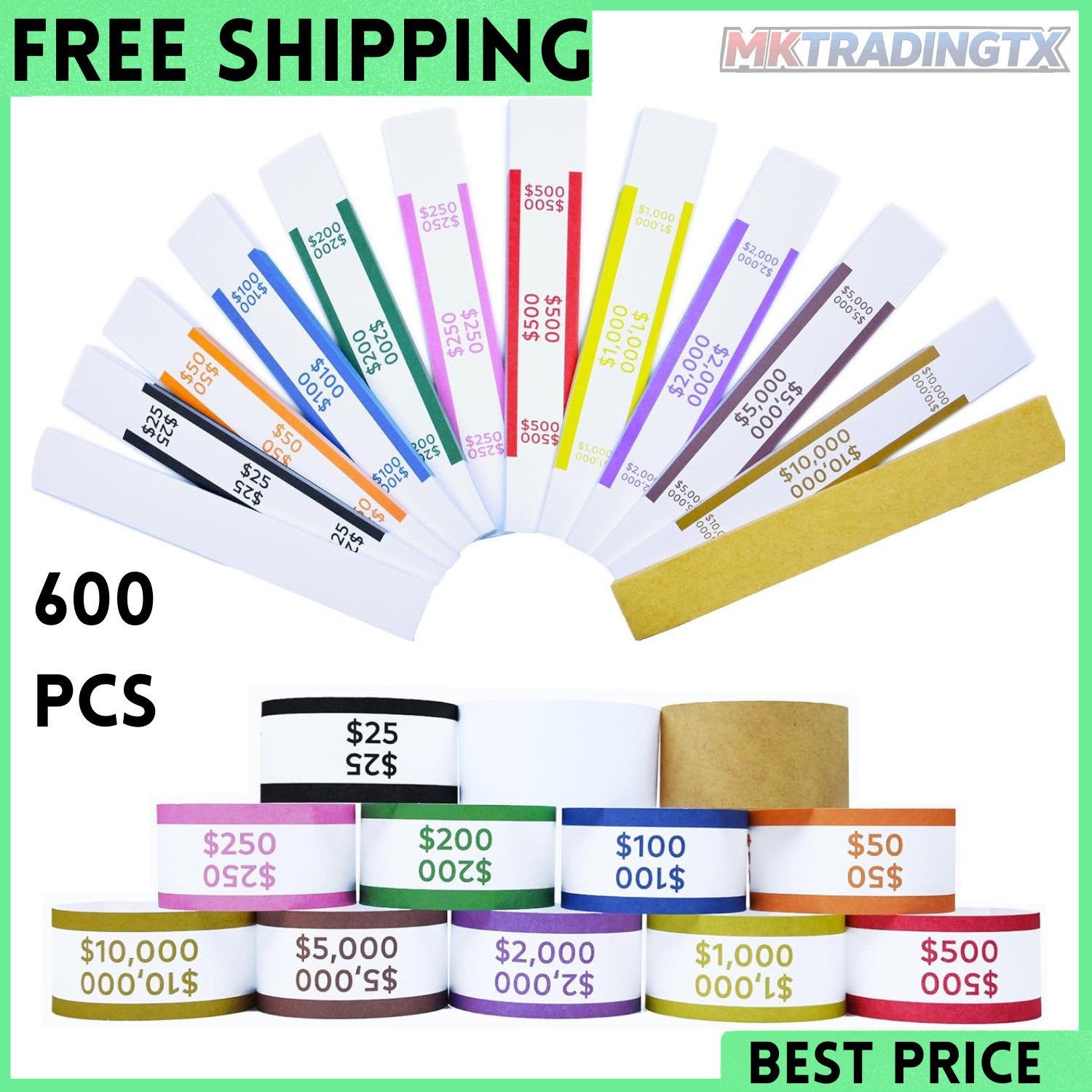 600Pcs Money Bands for Cash – Self-Adhesive Money Wrappers for Bills, Currency S